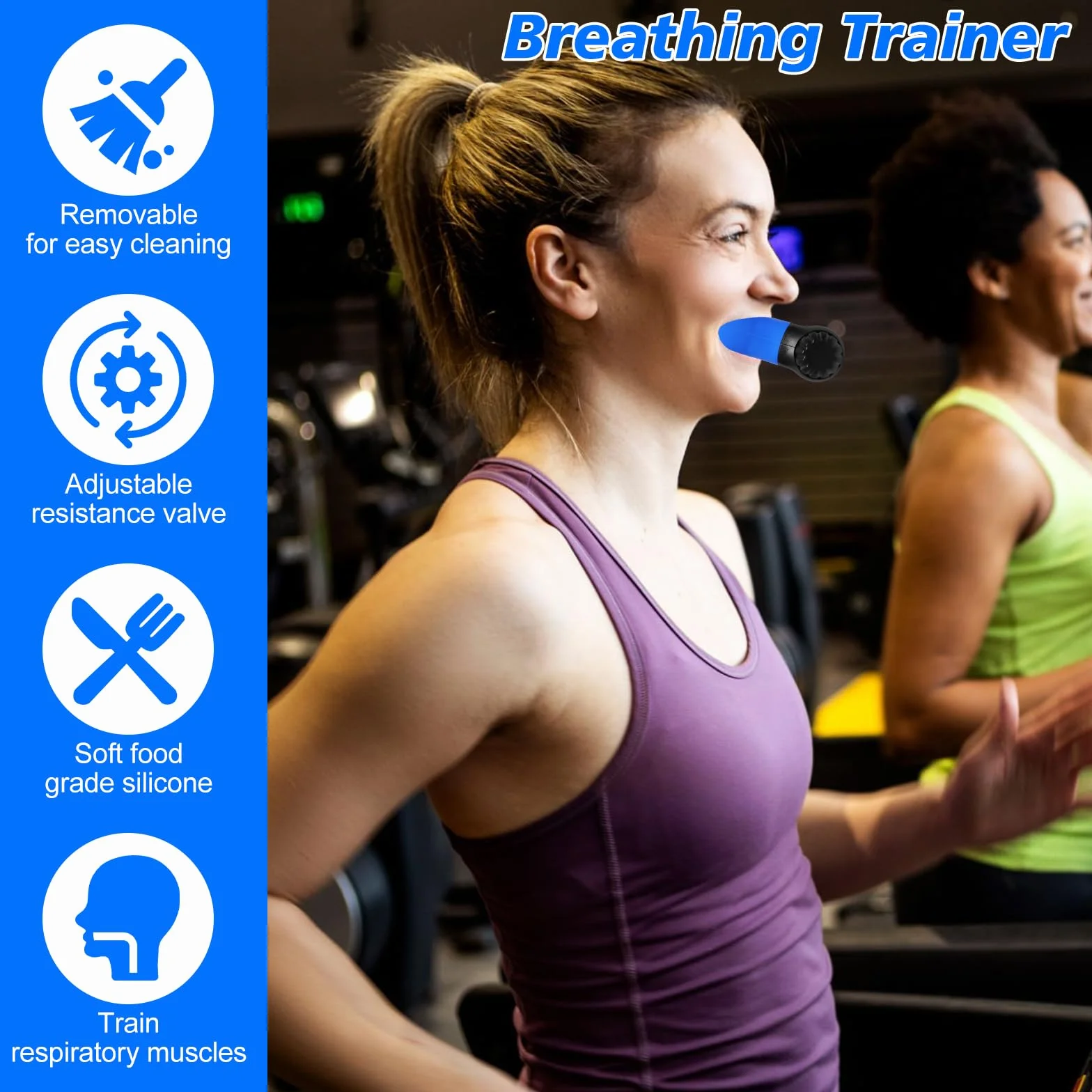 oxyfit Oxyfit trener oddychania, trener oddechu, płuc, trener oddechowy, trener ćwiczeń oddechowych z regulowanymi opornikami dla zwiększenia wytrzymałości oddechowej – niebieski