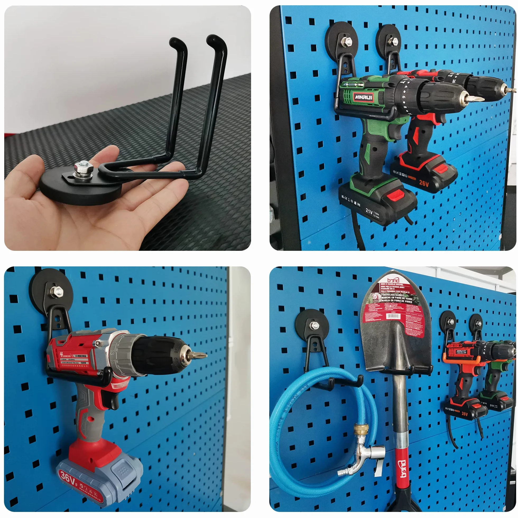 MUTUACTOR Duże haczyki garażowe, 2 sztuki, haki magnetyczne do łożysk Heavy Duty, antypoślizgowe wieszaki garażowe, mocowanie magnetyczne, organizacja garażu, narzędzia ogrodowe, węża, skrzynki na