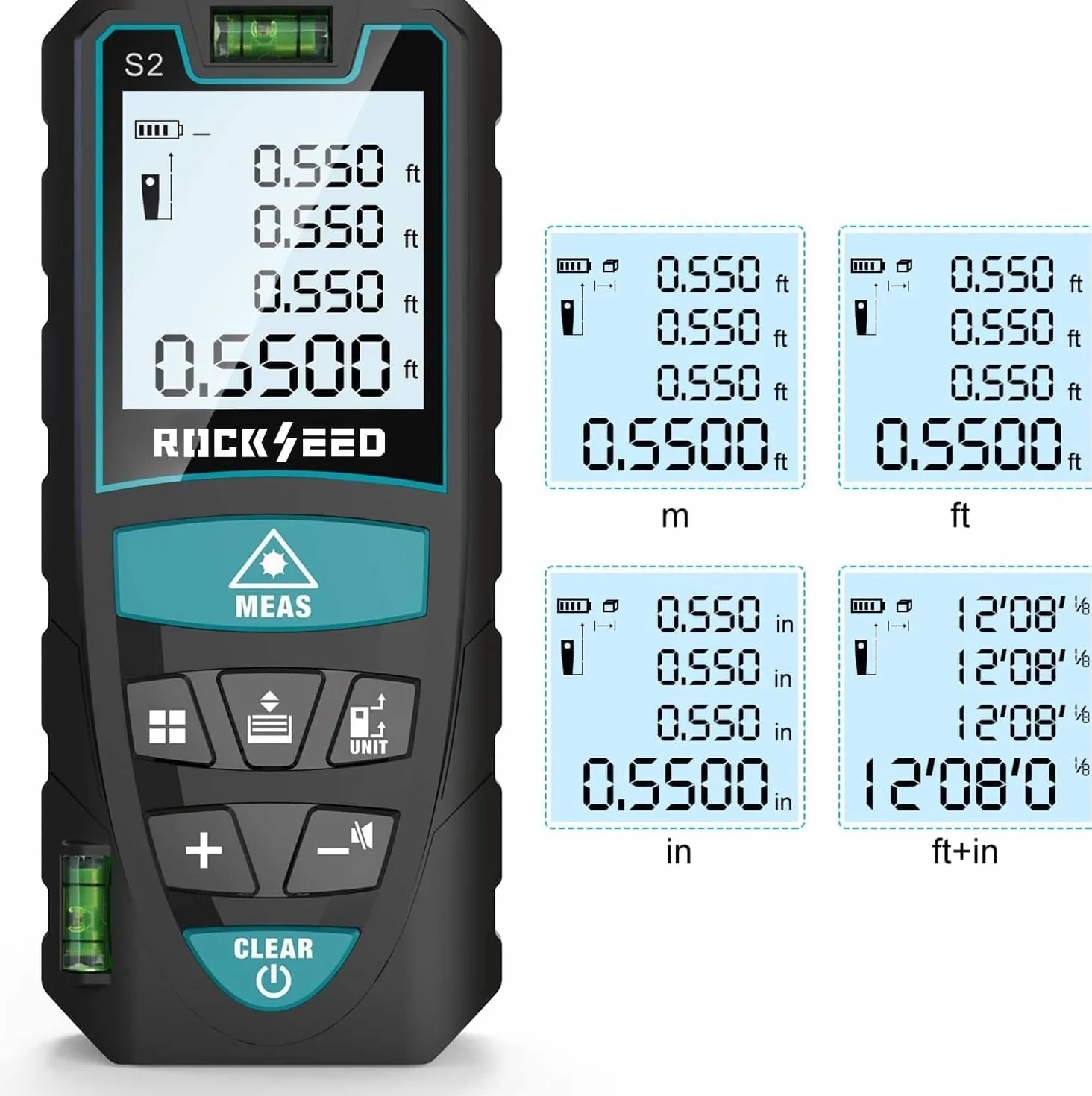 RockSeed Dalmierz Laserowy 50M z 2 Poziomicami M/in/ft LCD