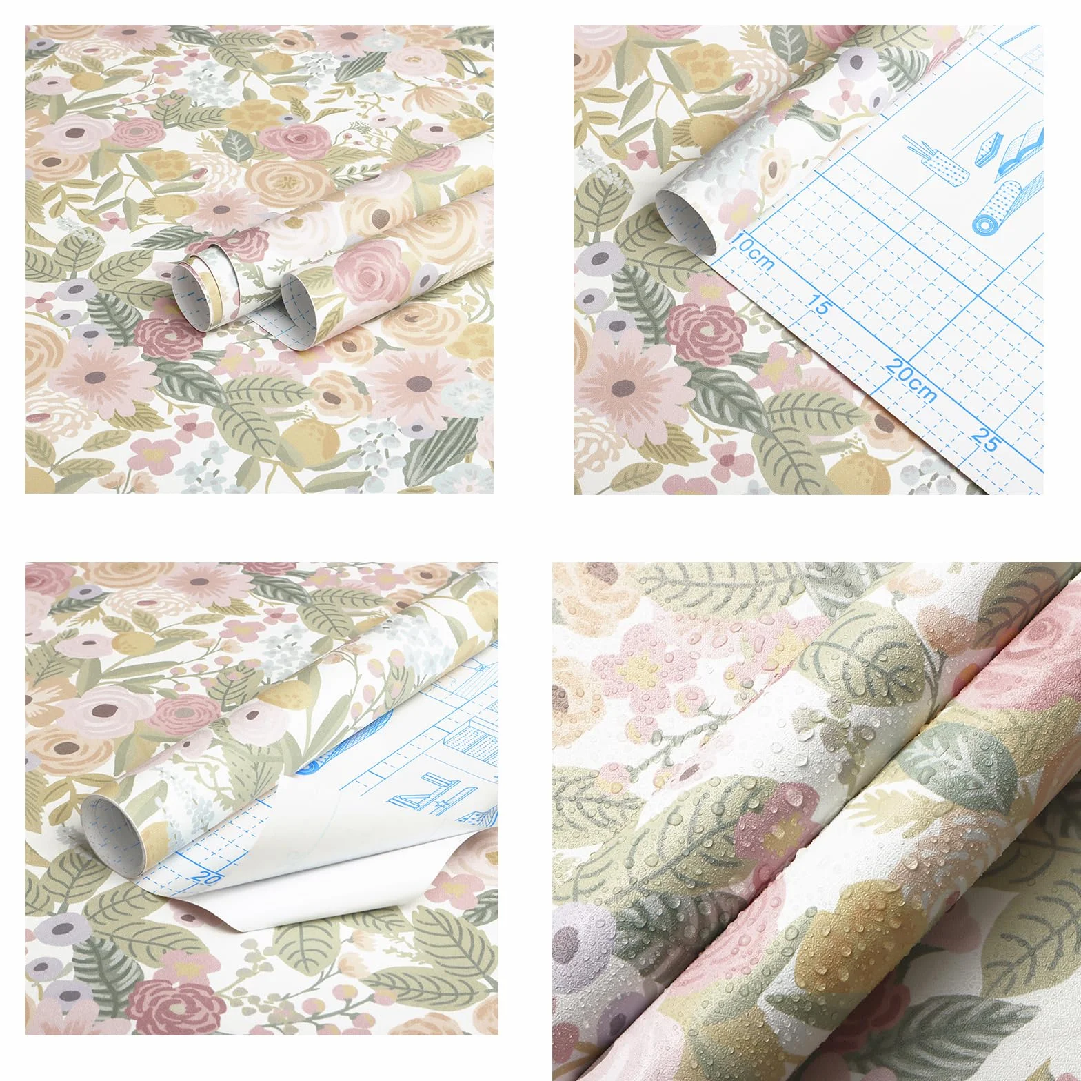 Timeet Samoprzylepna tapeta w kwiaty, różowa, samoprzylepna tapeta w stylu vintage, 41 x 300 cm, kwiatowa, folia do mebli, wodoszczelna, winylowa, papier ścienny do salonu, sypialni, kuchni, szafek