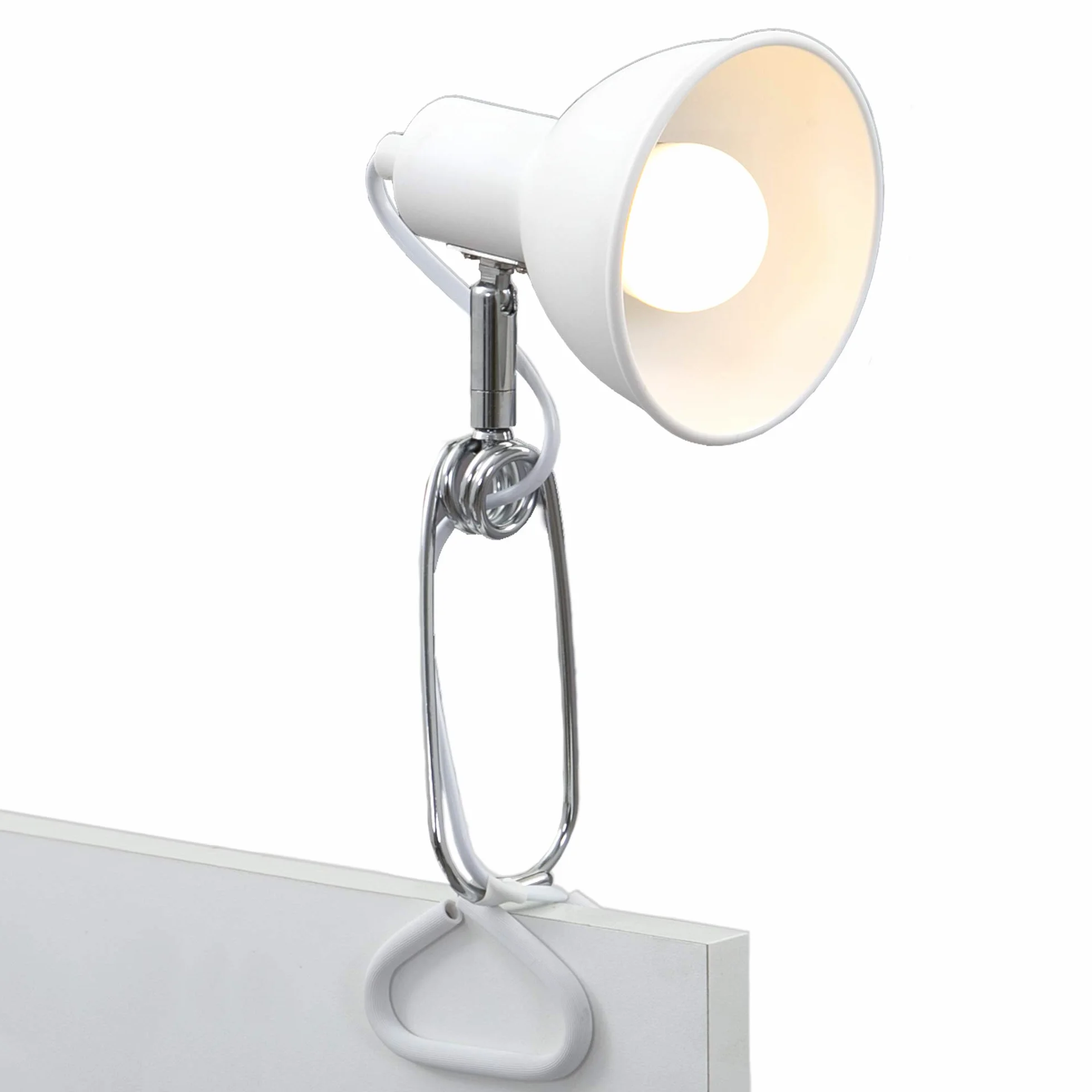 BRILONER – Lampa zaciskowa LED | 1x E14, maks. 8W | Z przełącznikiem kablowym | Głowica obrotowa i wychylna | Lampa biurkowa, lampka stołowa | Metal biały chrom | 305x110x130 mm