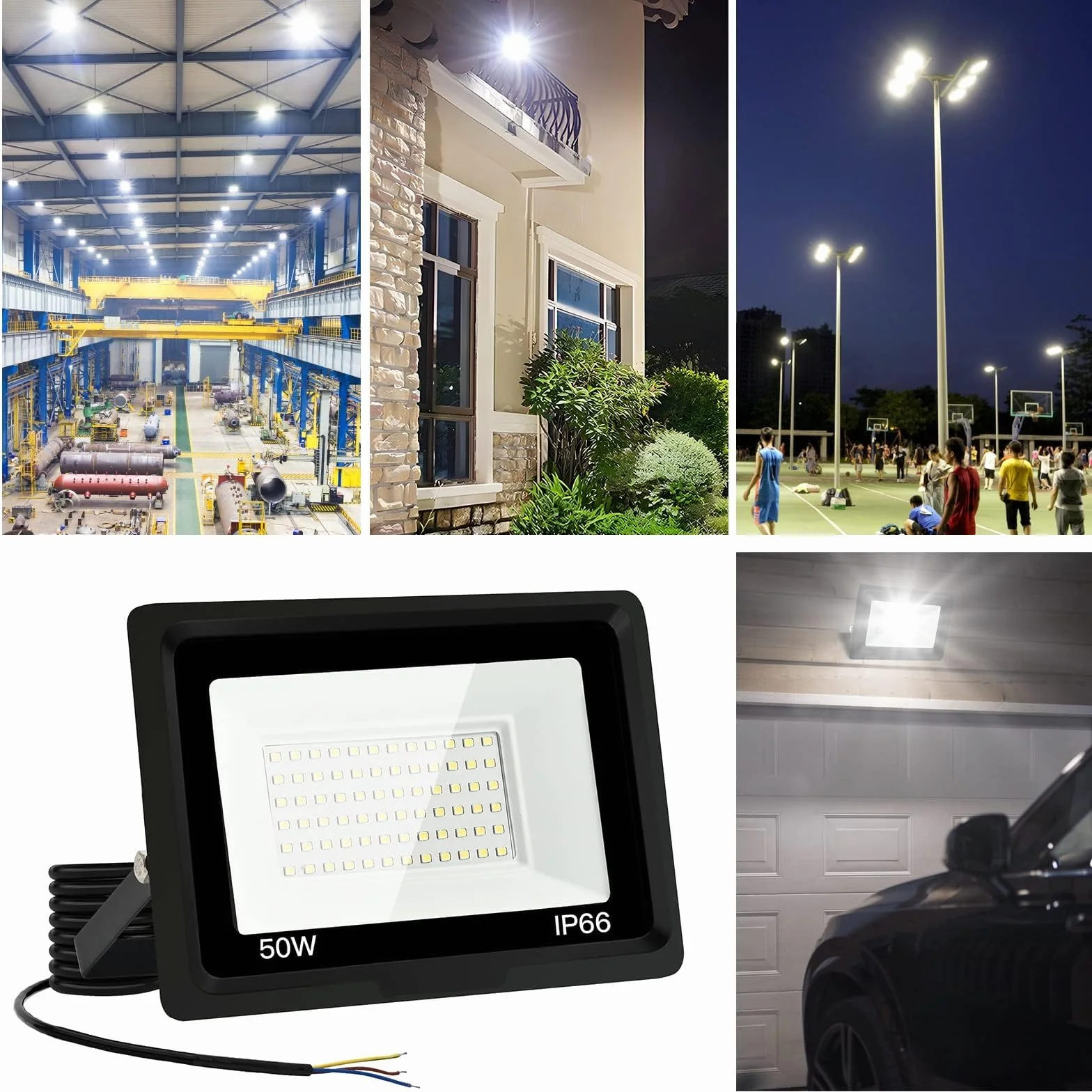 Reflektor LED zewnętrzny 50 W-IP66, wodoszczelny, 6000 K, 5000 lm, super jasny reflektor LED na podwórko, garaż, korytarz, do ogrodu
