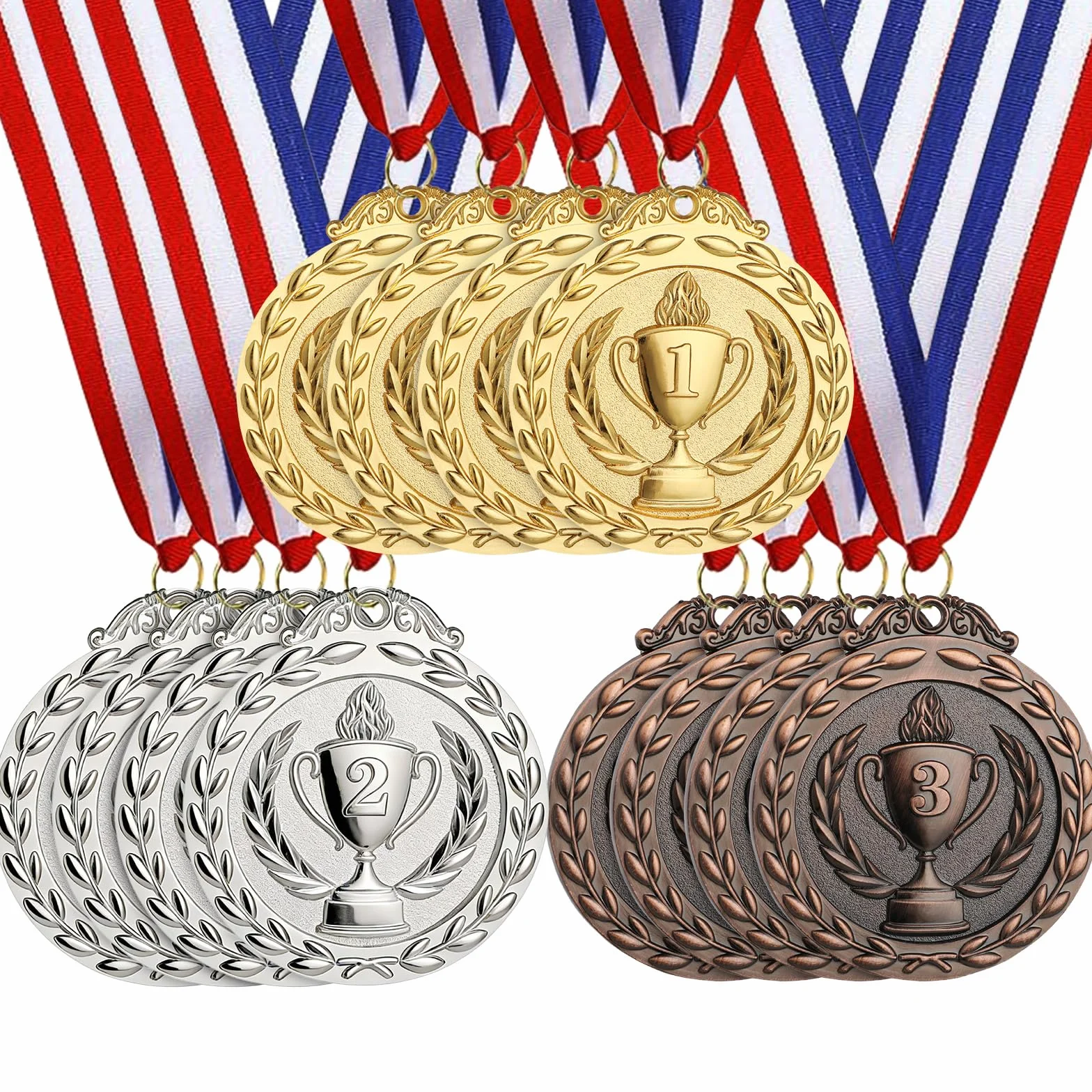 Hianjoo 12 medali, 3 szt. złoty medal, 3 szt. srebrny medal, 3 szt. brązowy medal, średnica 5 cm z naszyjnikiem dla dzieci, studentów, konkursy, nagrody