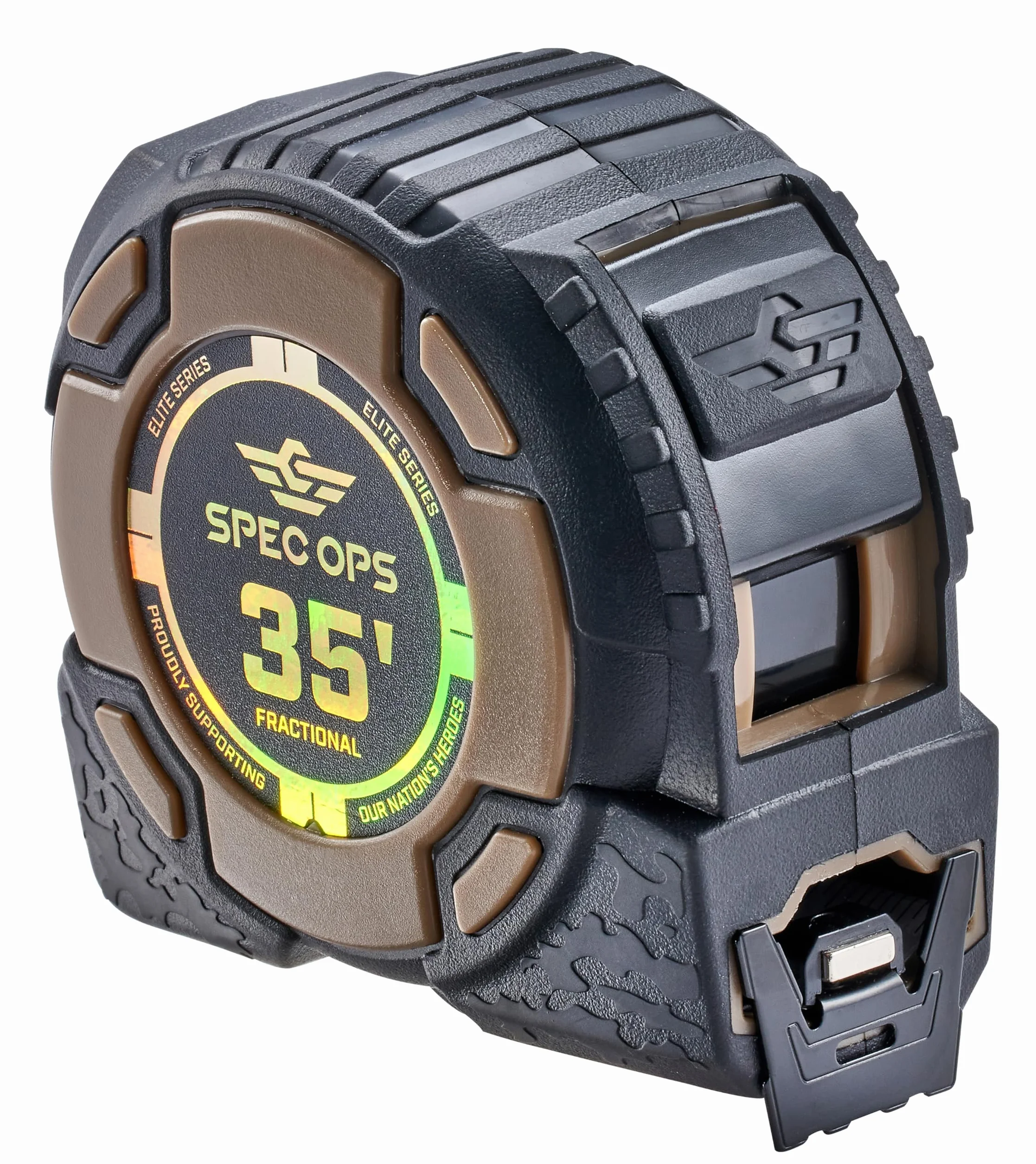 Spec Ops Tools Taśma magnetyczna z serii Elite, dwustronne ostrze 3,6 cm, zawiera oznaczenia ułamkowe, 30 m wyróżniających się, obudowa kompozytowa klasy wojskowej, 3% przekazane weteranom
