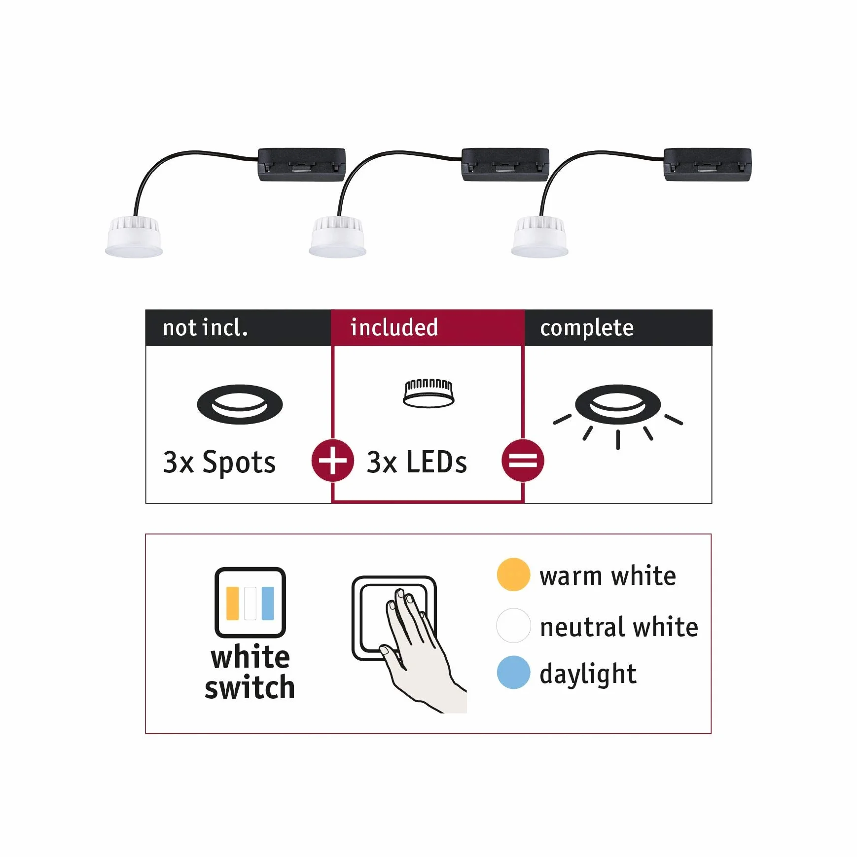 Paulmann 92478 LED oprawa do zabudowy Choose moduł Coin, White Switch, okrągły, 3x6,5W, 2700K