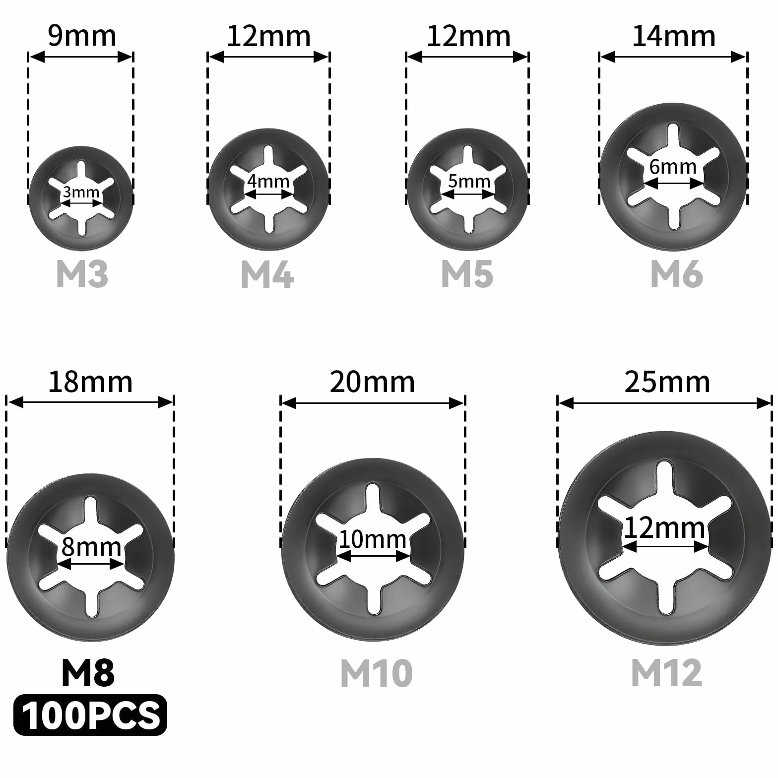 100 sztuk podkładek zabezpieczających płytek zaciskowych podkładek M8 x 18 mm pierścień zabezpieczający pierścień wybuchowy zestaw pierścieni zabezpieczających do wałów pierścień zaciskowy