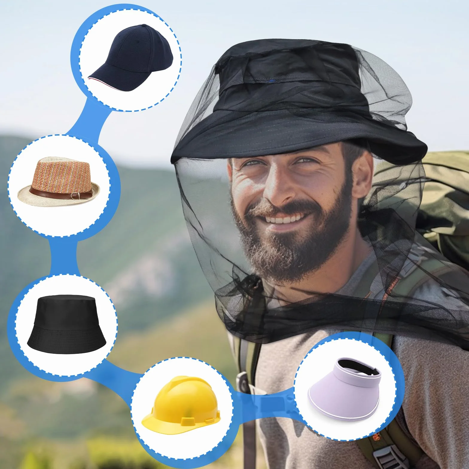 Siatka na owady premium do czapki kemping wędrowanie wędkowanie ogród safari