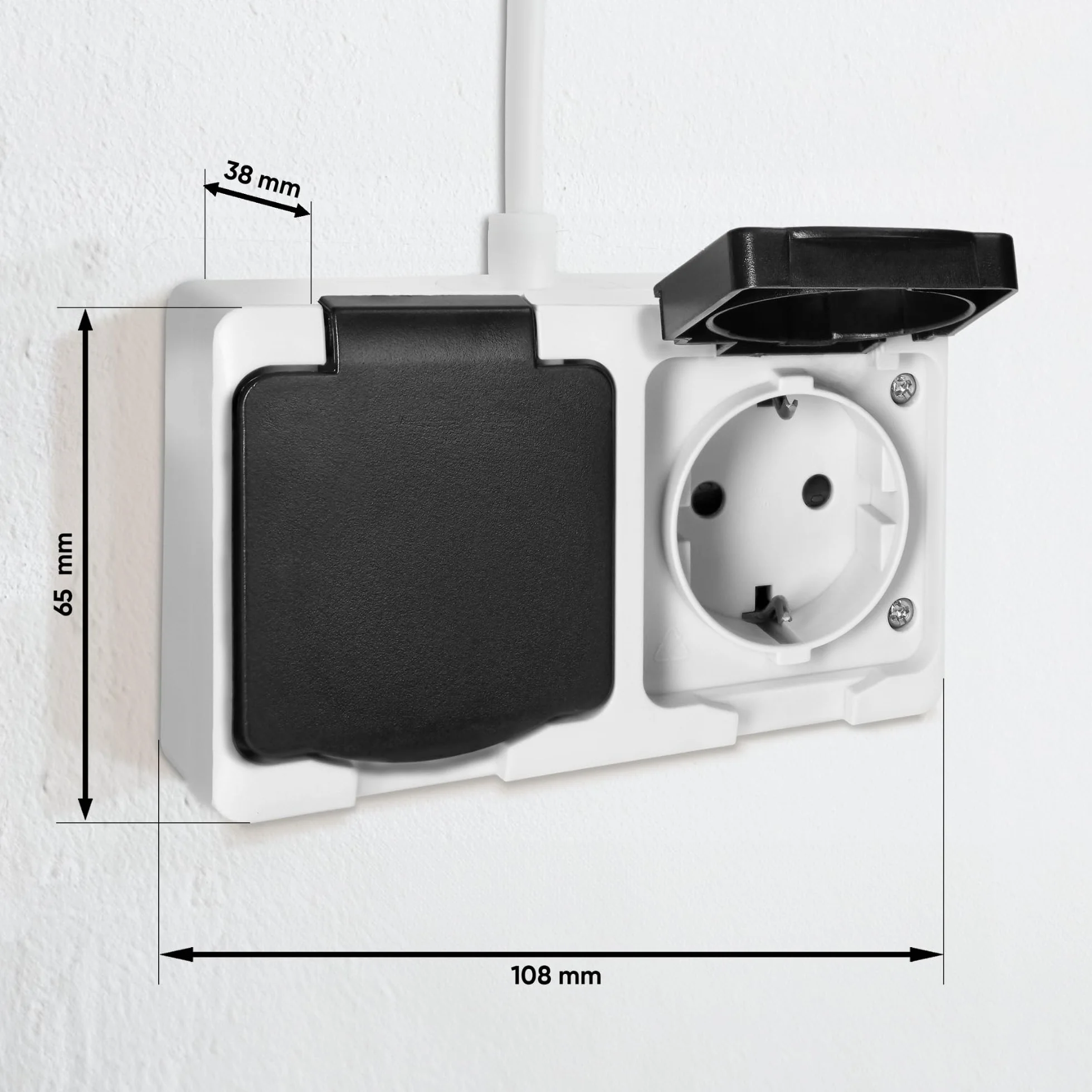 Podwójne Gniazdo Hermetyczne Gniazdo Elektryczne Hermetyczne IP 54 biało-czarne Schuko (Podwójne gniazdo)
