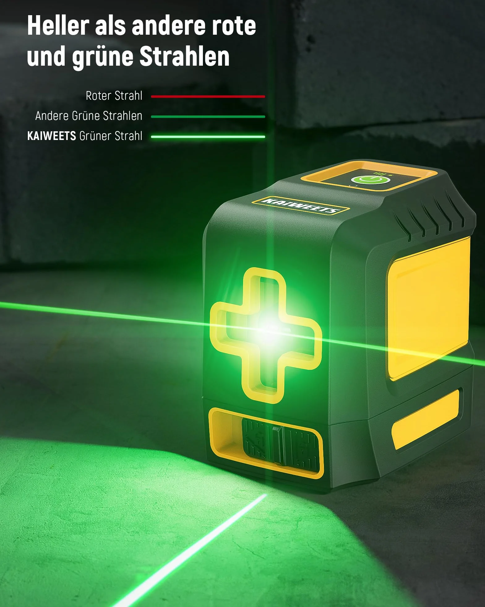 KAIWEETS T40 Green Laser Level samopoziomujący, tryb ręczny, IP54, podstawa magnetyczna, torba transportowa, 2 baterie AA