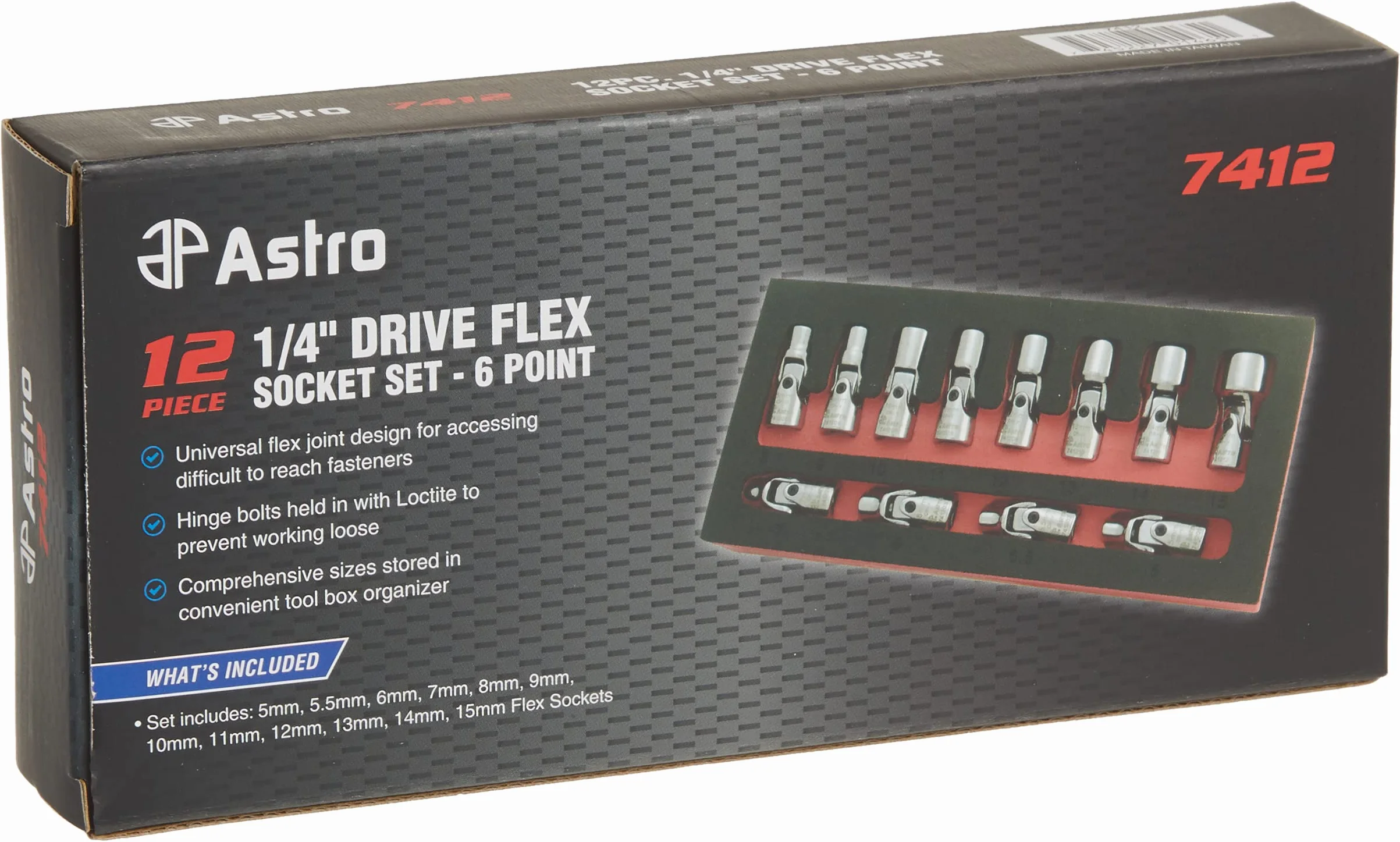 Astro Pneumatic Tool 12-częściowy zestaw nasadek z napędem 1/4 cala - 6-punktowy metryczny