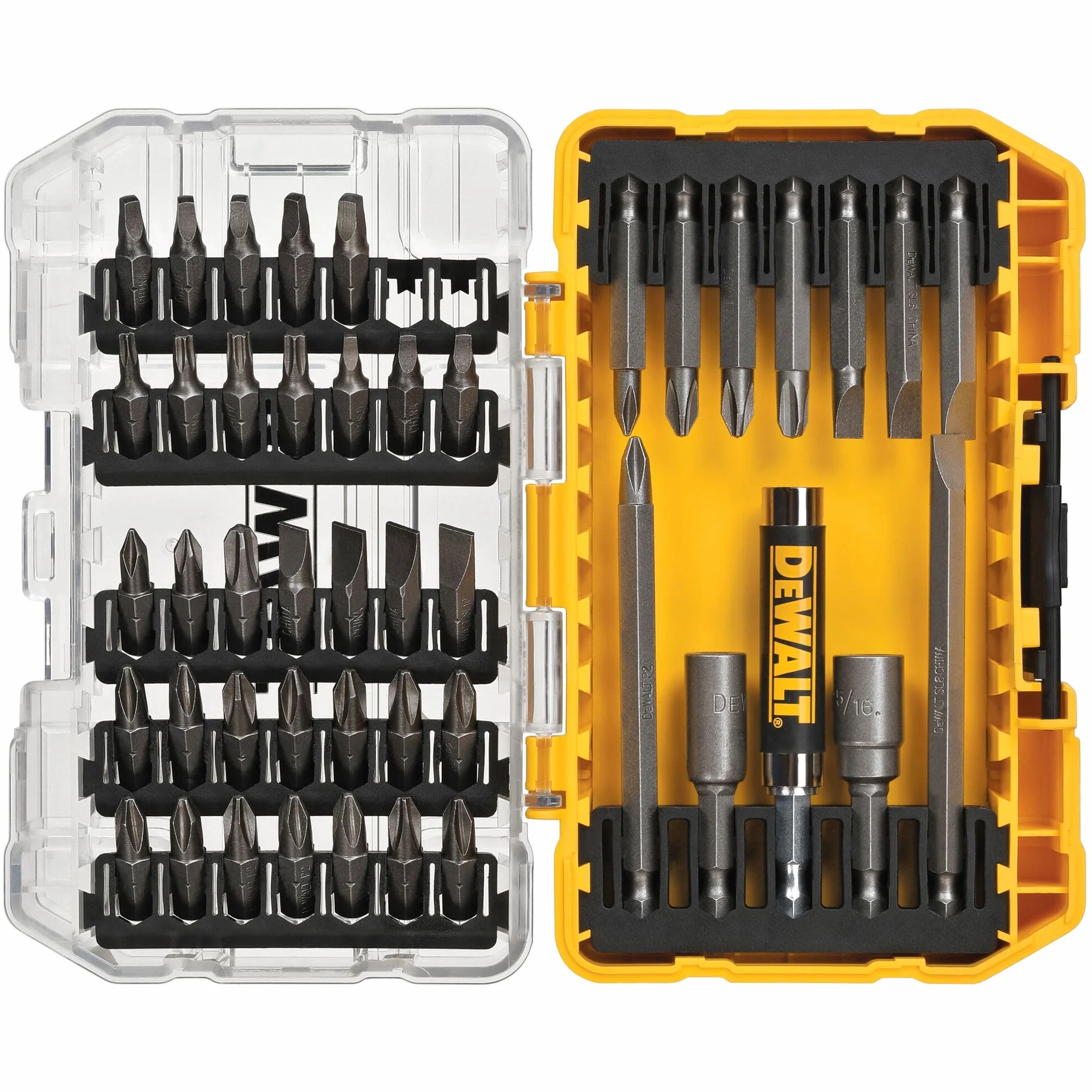 DEWALT Zestaw wkrętaków z wytrzymałą obudową, 45-częściowy (DW2166), zestaw wkrętaków szarych/srebrnych z wytrzymałą obudową