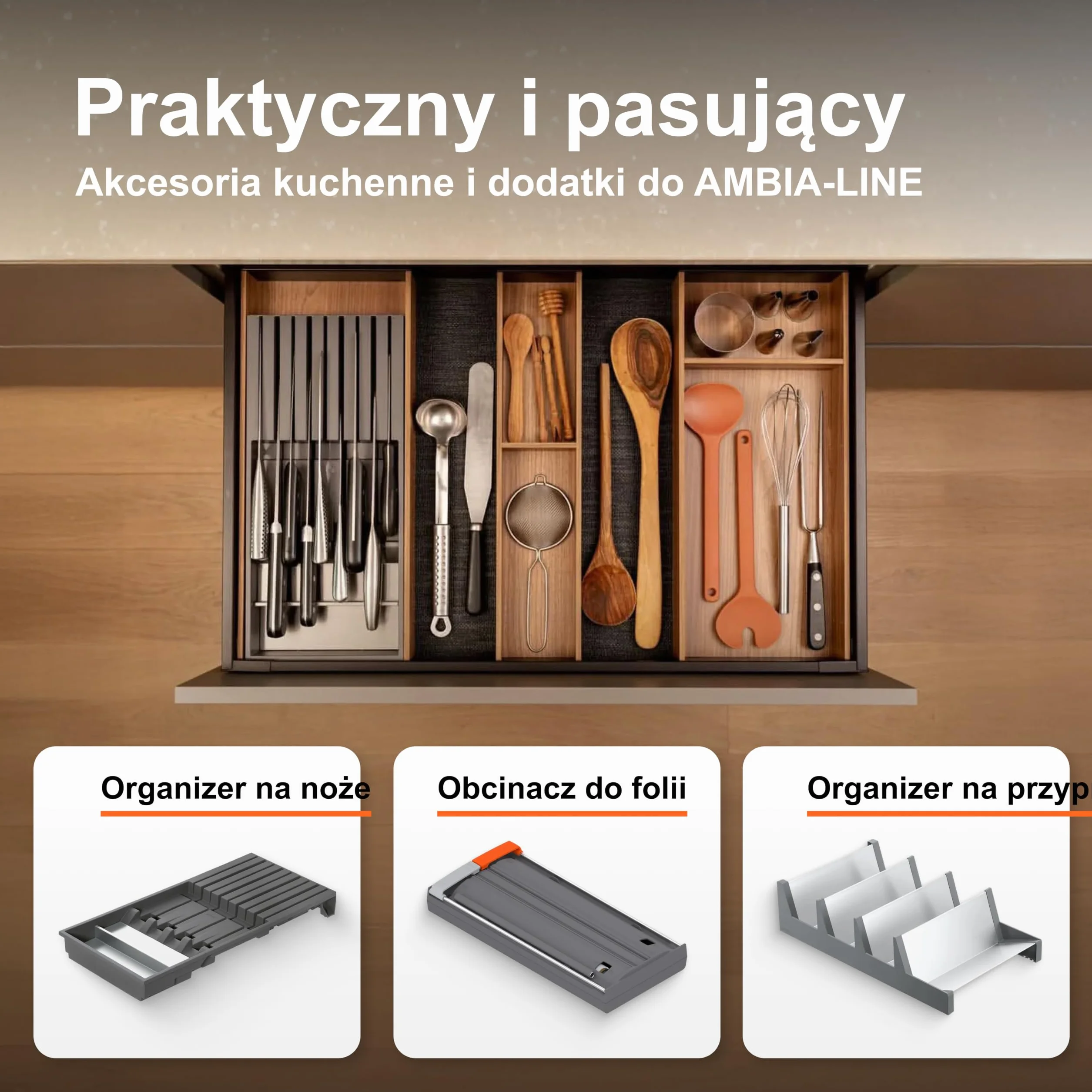 blum AMBIA-LINE organizer szuflady w premium dekorze drewna | idealny kuchnia, łazienka, garderoba | użycie modułowe i pewne trzymanie dzięki nóżkom antypoślizgowym | 42×10×5 cm | Dąb Nebraska