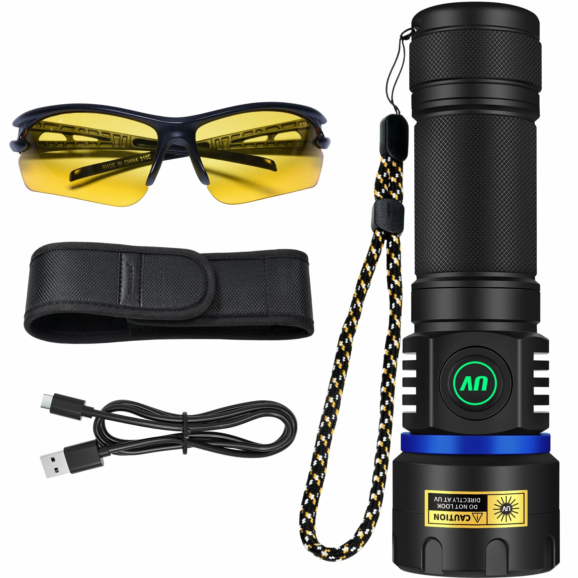 DARKBEAM Latarka UV 365nm Blacklight 6xLED Potężne 60W, Czarne światło Woodsche Lampa Akumulator USB Latarki Ultrafioletowe Detektor moczu dla kota do szkła uranowego, Minerały, Utwardzanie żywicy