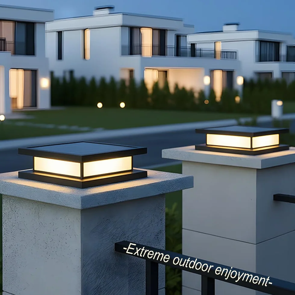 Zewnętrzne lampy solarne do słupków Ultra-cienkie lampy solarne LED o zmiennej intensywności, zewnętrzna latarnia na ścieżki, taras i ogród, matowa czerń