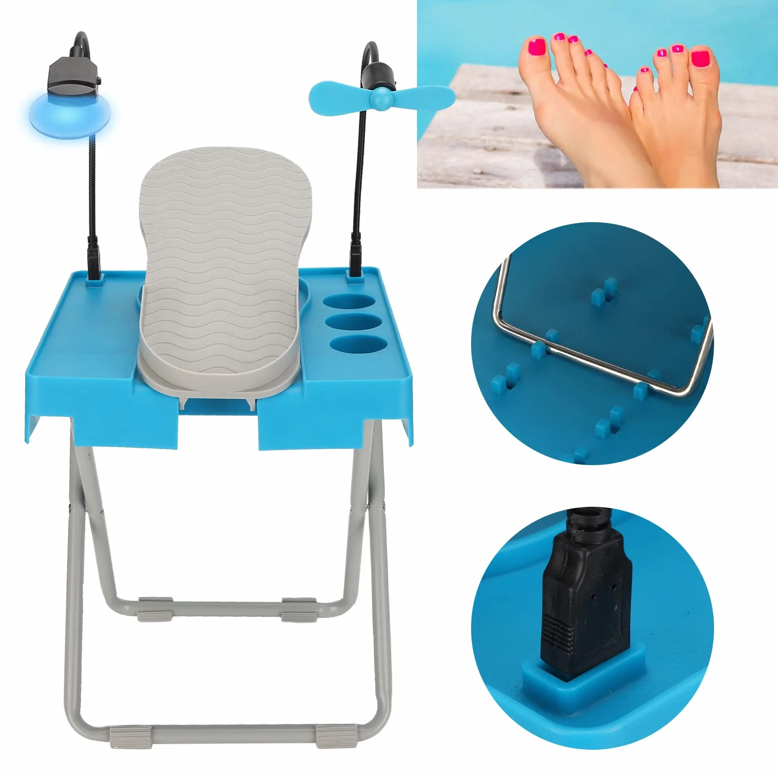 Stołek do Pedicure z Lupą LED i Wentylatorem Suszącym Antypoślizgowy