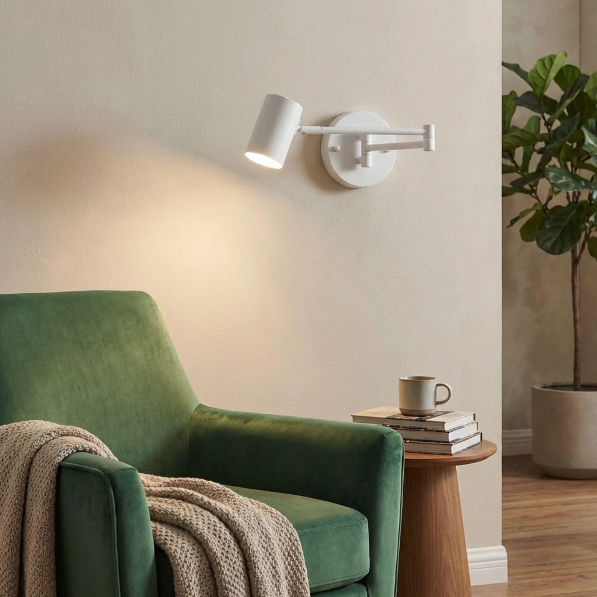 B·LED BARCELONA LED Barcelona lampa ścienna LED z obrotowym ramieniem, biała i kabel z wtyczką i przełącznikiem, lampka do czytania, oprawa E27 do salonu, sypialni, stolika nocnego, zagłówek