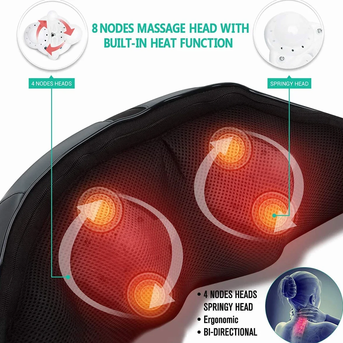 Medcursor masażer szyi i ramion z ciepłem, 3D głębokie ugniatanie Shiatsu poduszka do masażu łagodząca bóle mięśni, do użytku domowego, biurowego i samochodowego