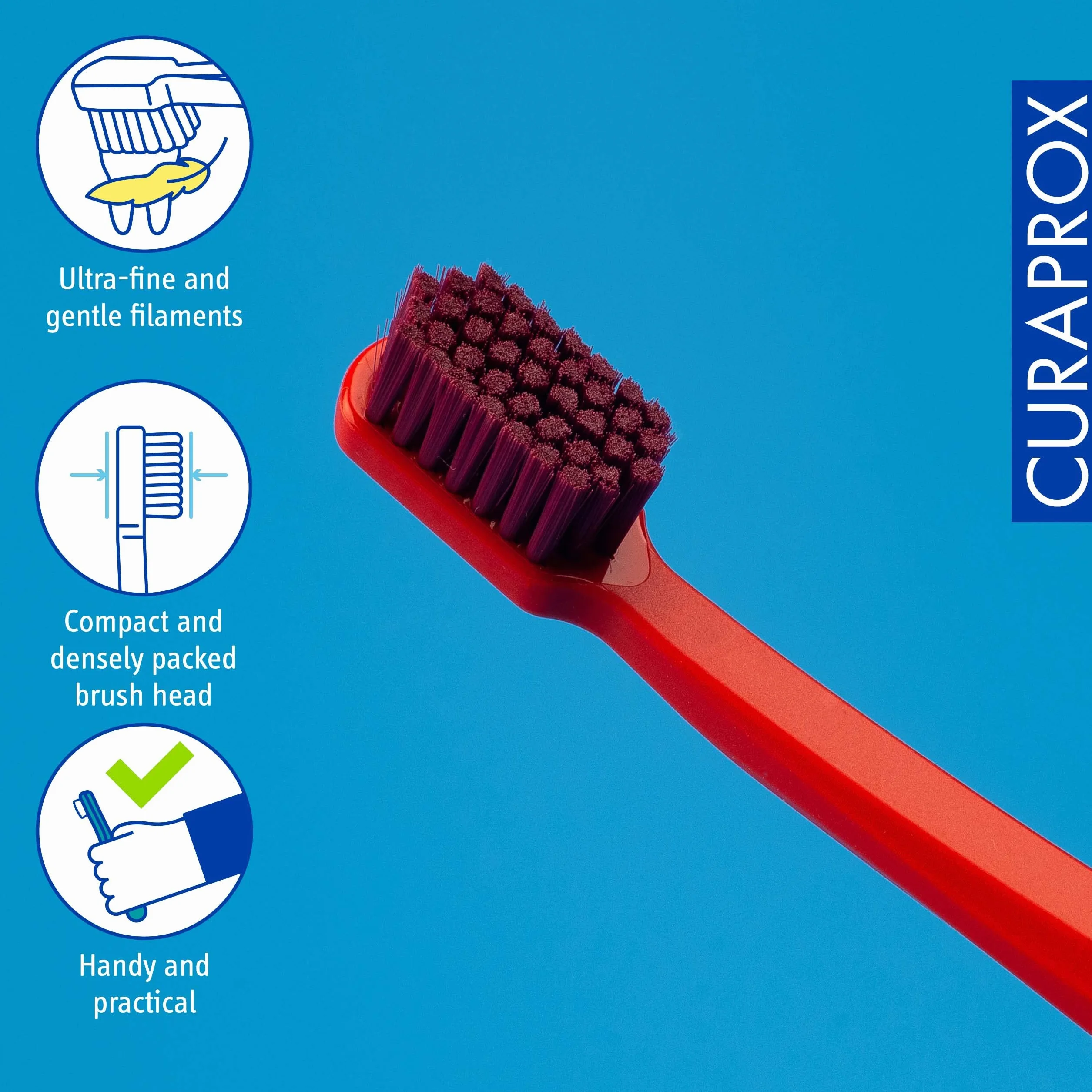 Curaprox CS 12460 aksamitna miękka szczoteczka do zębów-wrażliwa | Ultra delikatne czyszczenie z 12 460 filamentami/pojedyncze opakowanie, Miedź Czerwono-bordowa/Made in Switzerland