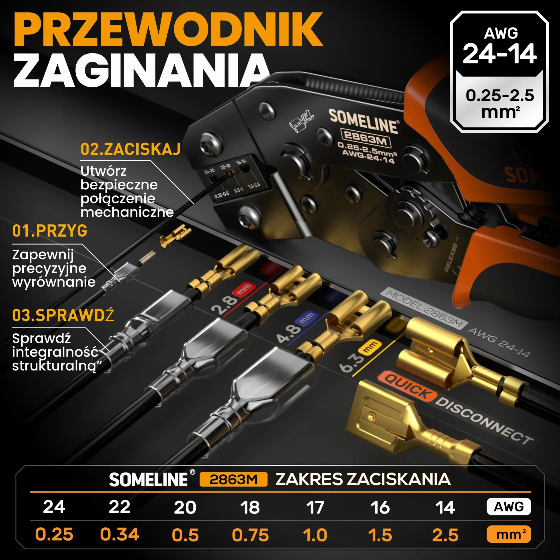 SOMELINE Szczypce do Zaciskania Zestaw Gniazd Płaskich Narzędzie do Zaciskania Zestaw Końcówek Kablowych z 24 Rodzaje 0,25-2,5 mm², złącza kablowe Crimp Tool Zestaw szczypiec do zaciskania
