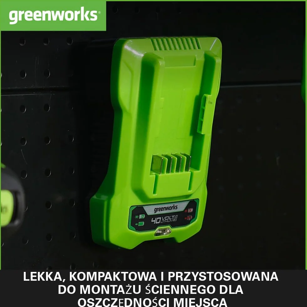 Greenworks Ładowarka 40V 2A - Uniwersalna Ładowarka 40V do Elektronarzędzi i Narzędzi Ogrodowych, Ładuje Akumulator 2Ah w 60 Min, Kompatybilna ze Wszystkimi Akumulatorami 40V, G40C
