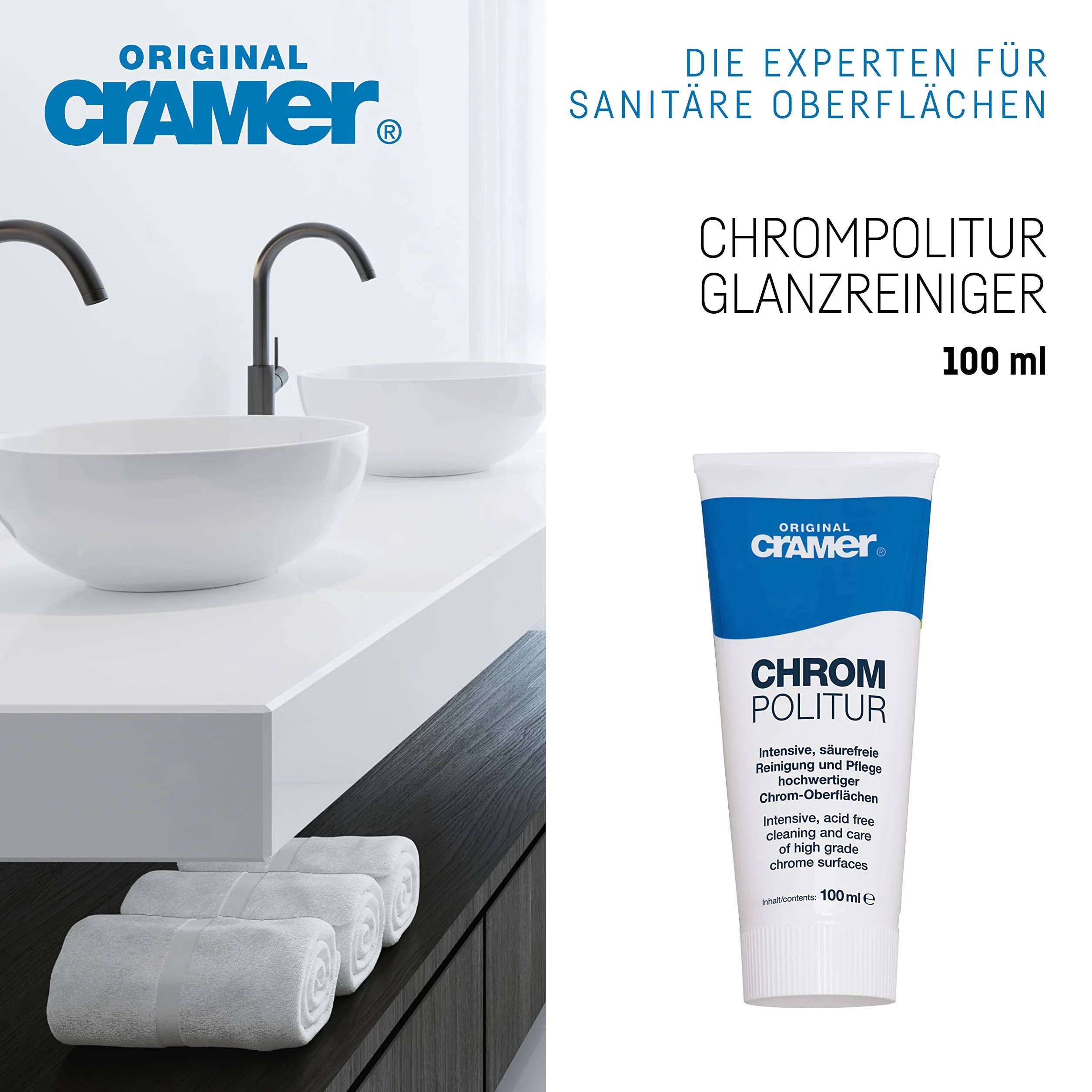 Cramer® Chrom-Star politura do chromu, 100 ml, intensywny środek czyszczący bez kwasu, do błyszczących i matowych powierzchni chromowanych, do armatury betonowej w kuchni i łazience