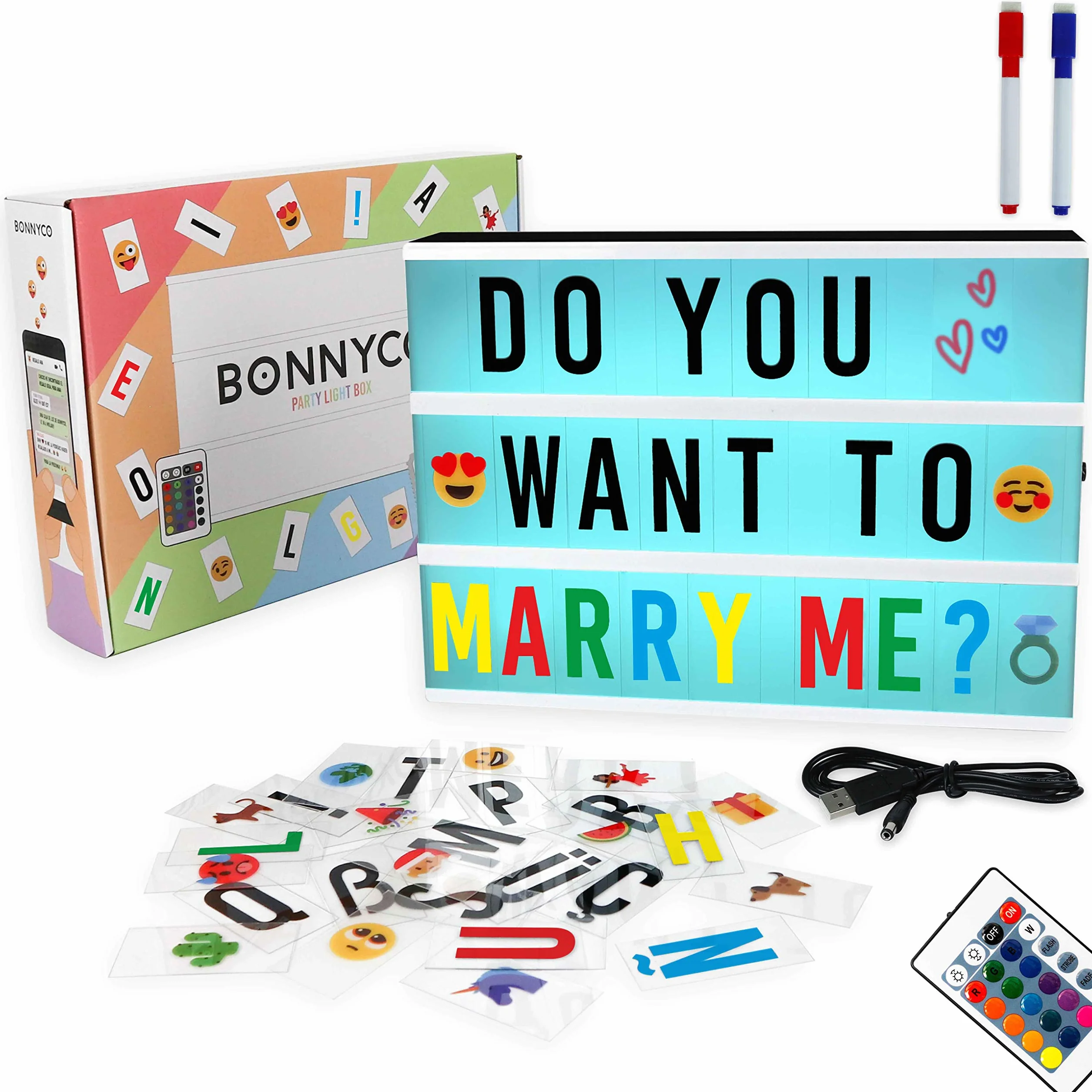 BONNYCO A4 Kinowy Lightbox Zmieniający Kolor 400 Liter Symboli Emoji Pilot 2 Markery LED 16 Kolorów