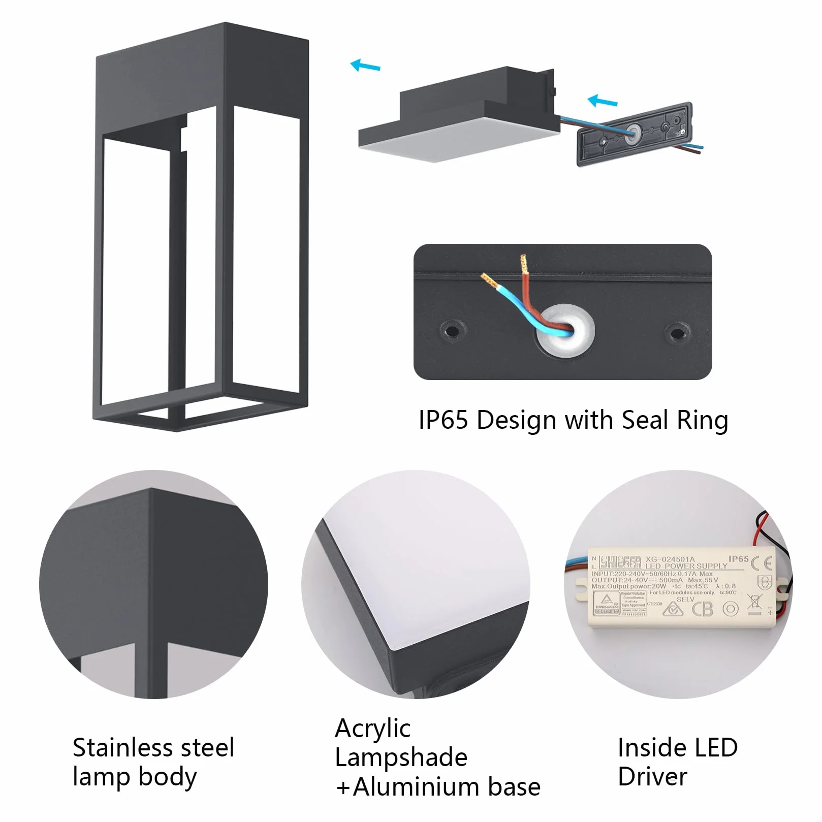 Klighten 24 W LED kinkiet zewnętrzny, 3000K kinkiet, IP65 nowoczesna lampa ścienna aluminiowa, do ogrodu/tarasu/patio, 1545LM, ciepła biel, antracyt