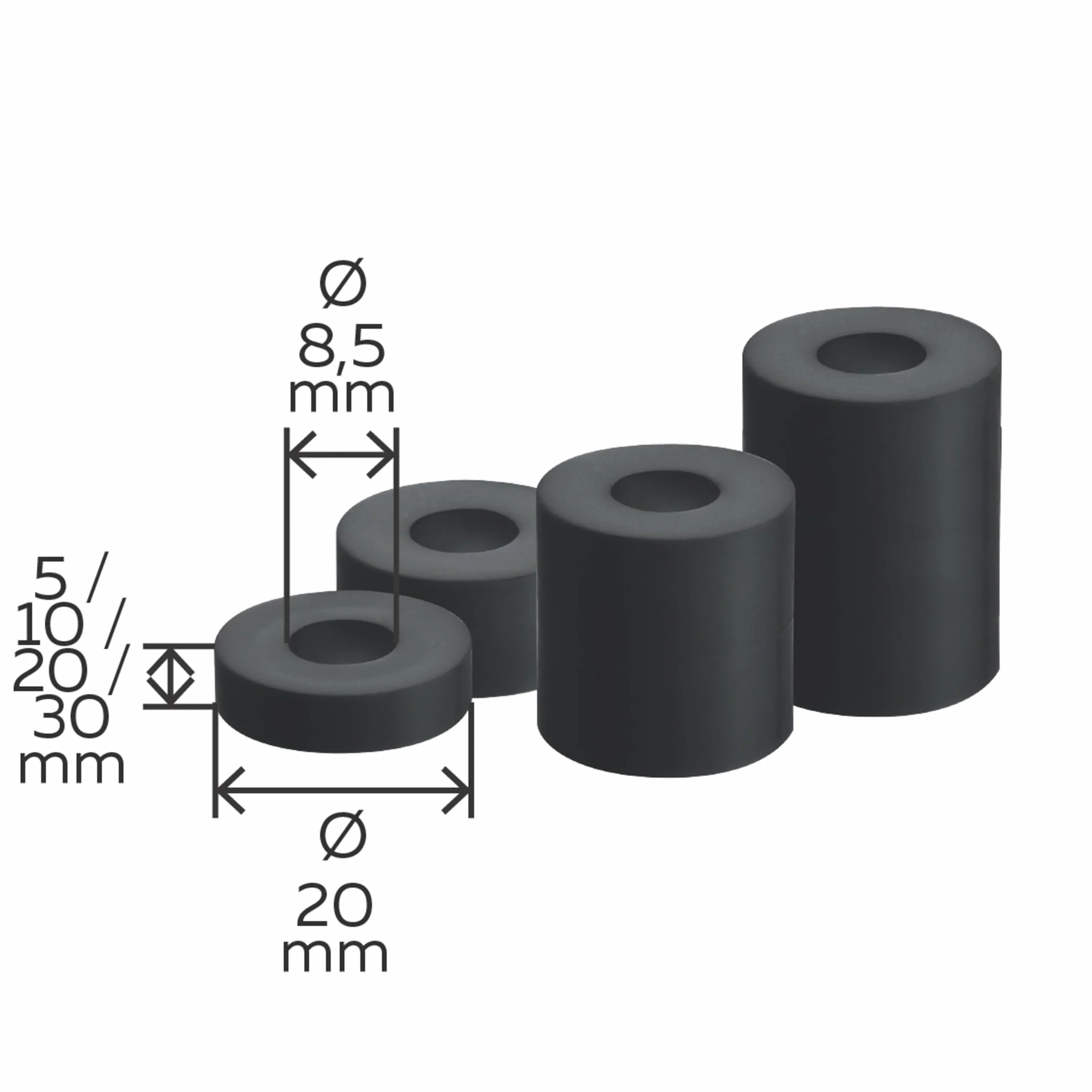 Alberts 338725 Tulejka dystansowa | tworzywo sztuczne | tworzywo sztuczne, czarna | 20 szt. w 4 rozm. | 20 x 5 mm / 20 x 10 mm / 20 x 20 mm / 20 x 30 mm