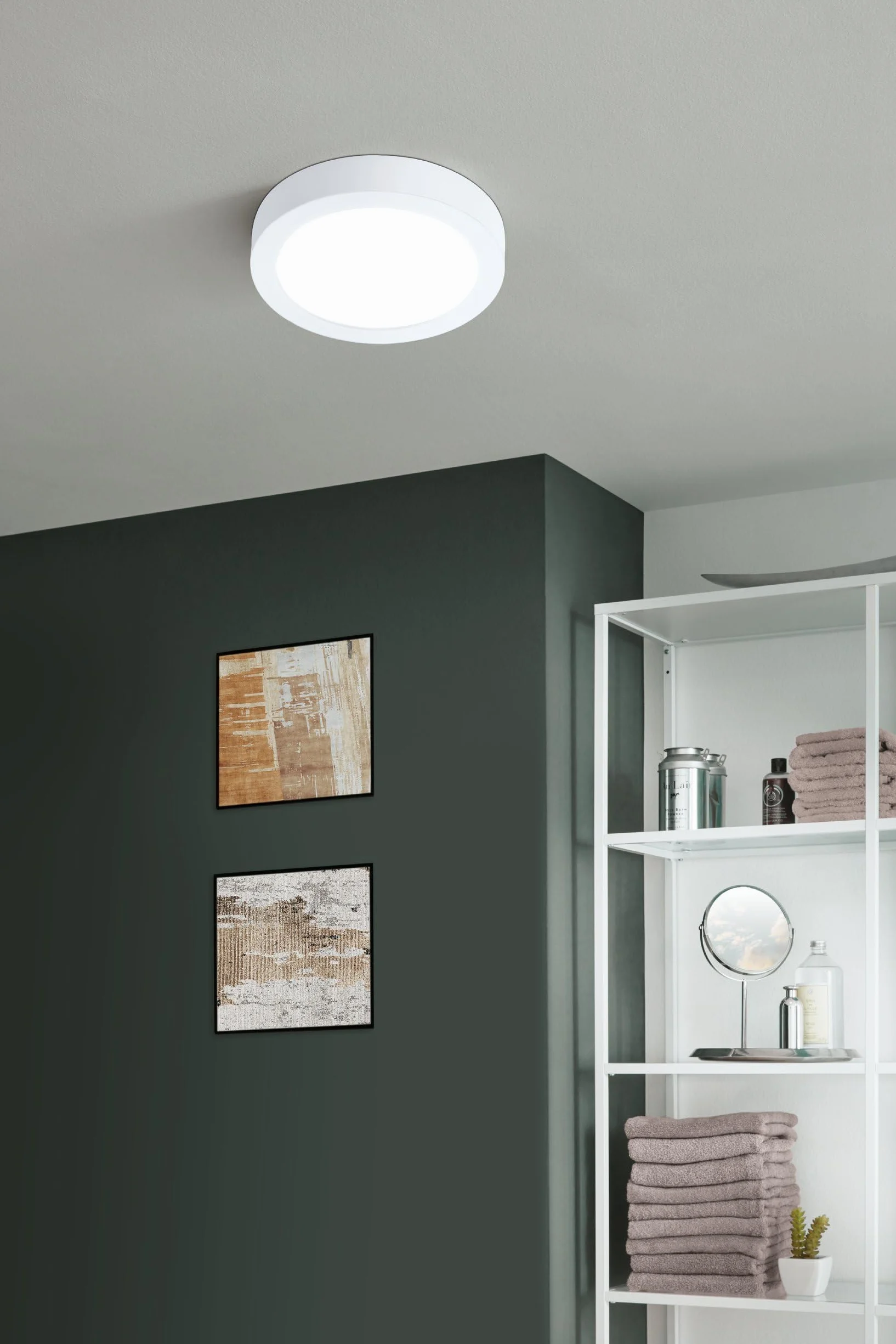 EGLO connect.z Smart Home łazienkowa lampa sufitowa LED Fueva-Z, Ø 21 cm, ZigBee, sterowanie aplikacją i głosem, regulacja barwy światła, ściemnianie, metalowa biała, IP44