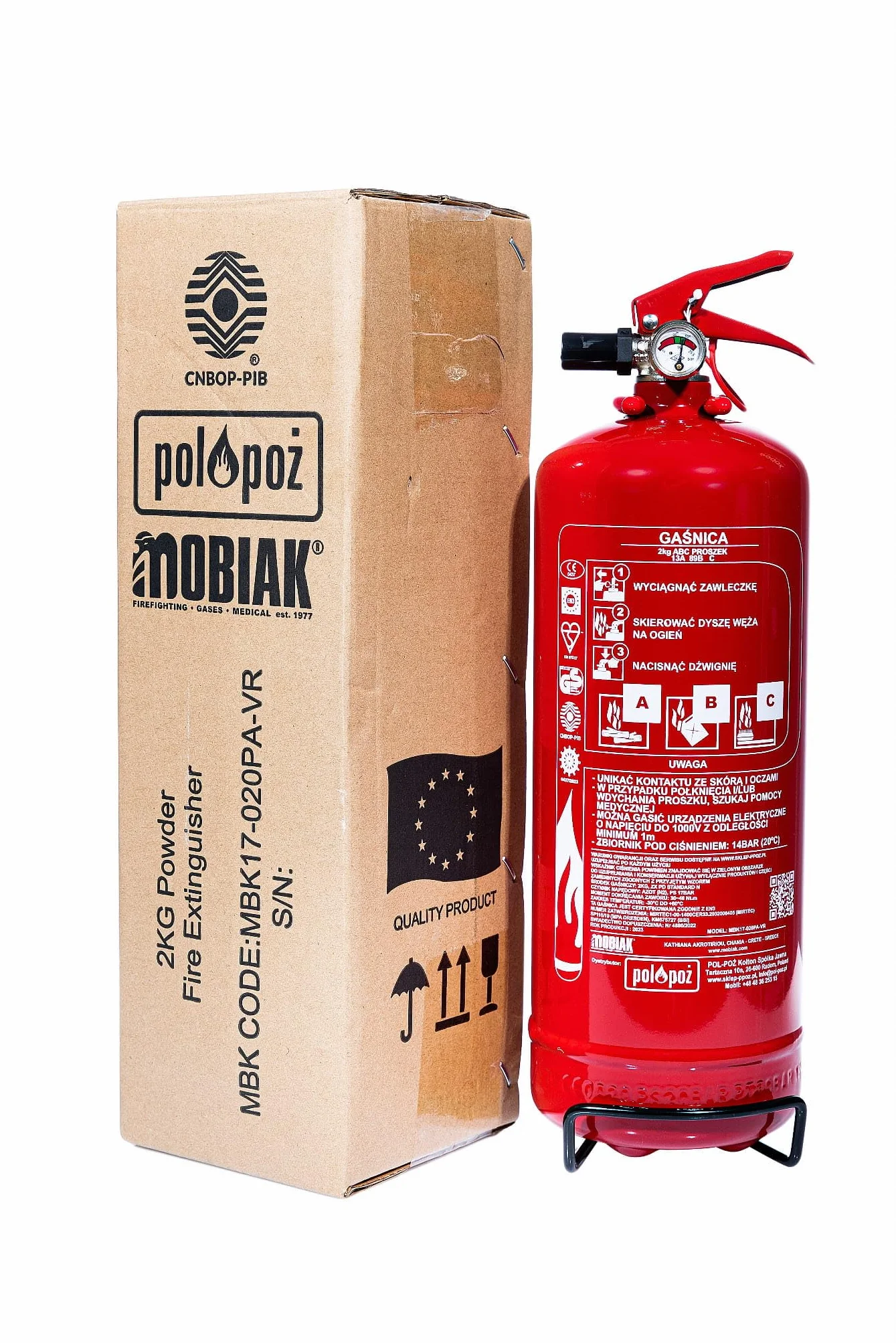 Gaśnica Proszkowa 2 kg ABC + wieszak – Trwałość do 20 Lat | Wysoka Skuteczność (13A 89B C) | Idealna do Samochodów, Firm i Obiektów Użyteczności Publicznej