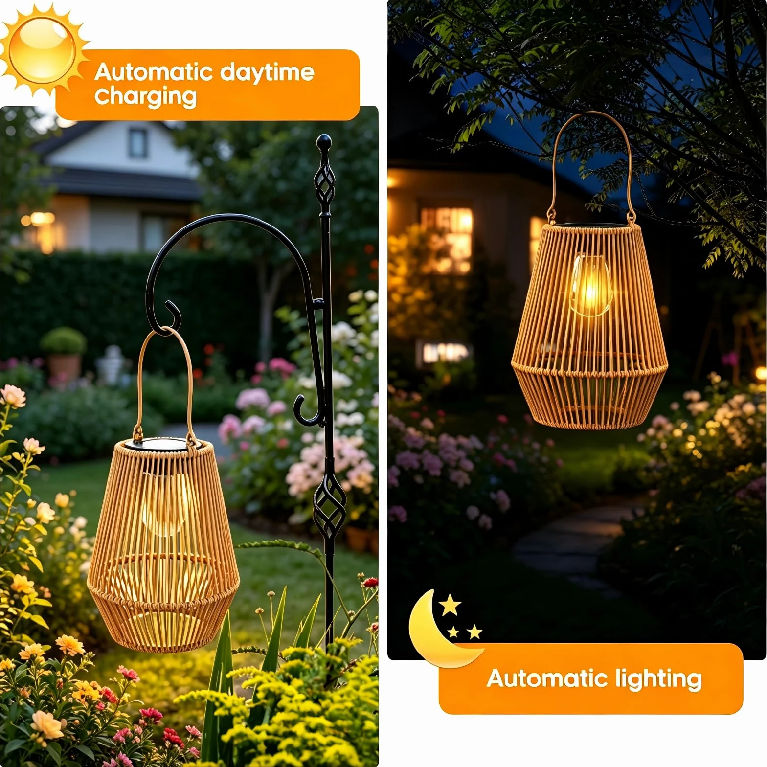 Zewnętrzna lampa solarna do ogrodu, KagoLing 2 zewnętrzna lampa solarna IP65, ręcznie robiona, wisząca latarnia słoneczna, idealna do ogrodów bożonarodzeniowych, Halloween, balkon