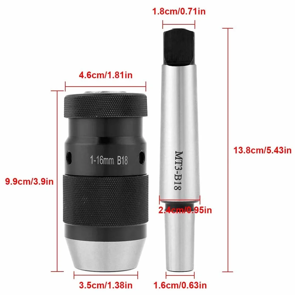 Bezkluczowy Uchwyt Wiertarski do Tokarki o Pojemności 0-16 Mm Trzpienie MT3-B18, Solidna Stal 45#, łatwe Mocowanie, Szeroko Stosowane w Wiertarkach i Frezarkach