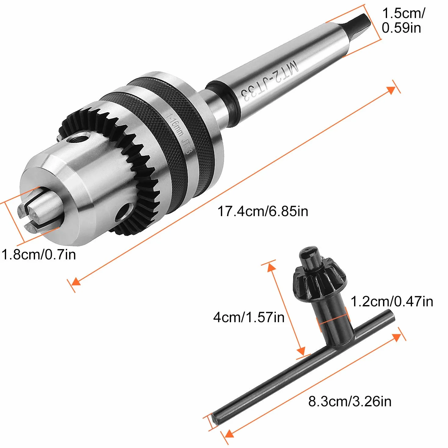 Acrux7 Uchwyt wiertarski o dużej wytrzymałości 1/32"-5/8" z kluczem do uchwytu i trzpieniem MT2, uchwyt JT33