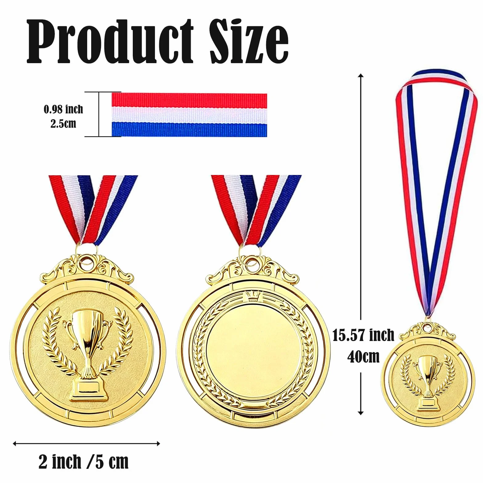 12 sztuk medali nagród, złote srebrne brązowe medale ze wstążkami na szyję, medale nagrody dla dzieci, na zawody, imprezy, sport, styl olimpijski