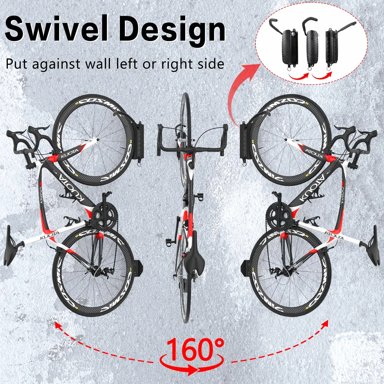 Wiseten Uchwyt ścienny do roweru – wychylny i z regulacją wysokości, oszczędność miejsca do przechowywania rowerów MTB, rowerów wyścigowych, rowerów elektrycznych w garażu, mieszkaniu, piwnicy