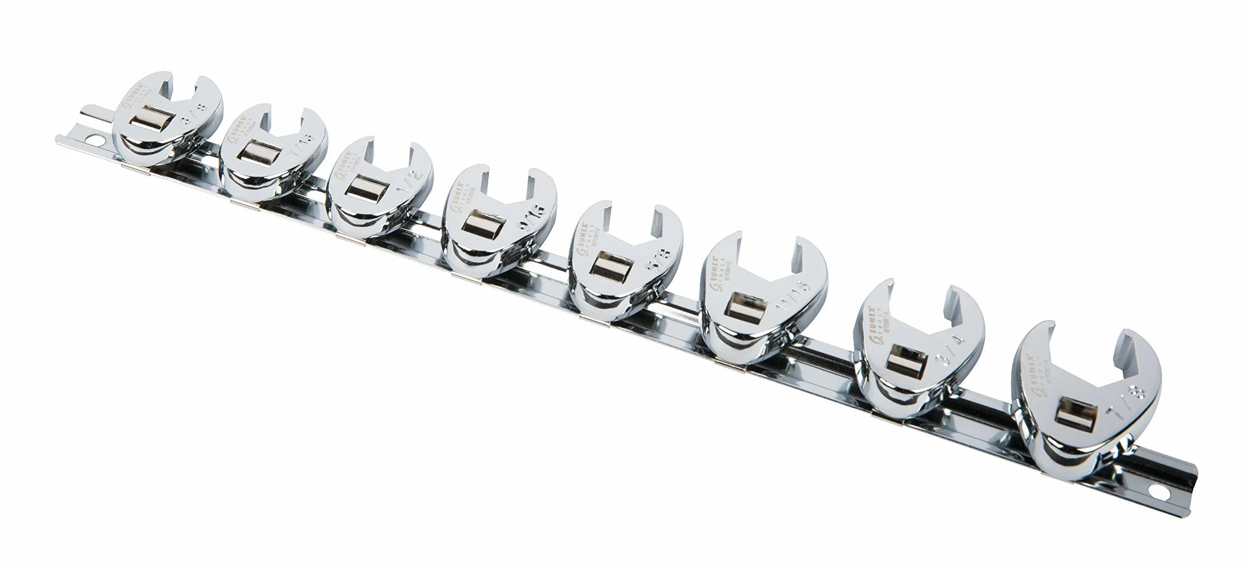 Sunex Tools 9708 3/8-calowy dysk frakcyjny Crowfoot Flare Zestaw kluczy nasadowych, 3/8-calowy - 7/8-calowy, w pełni polerowany, 8-częściowy