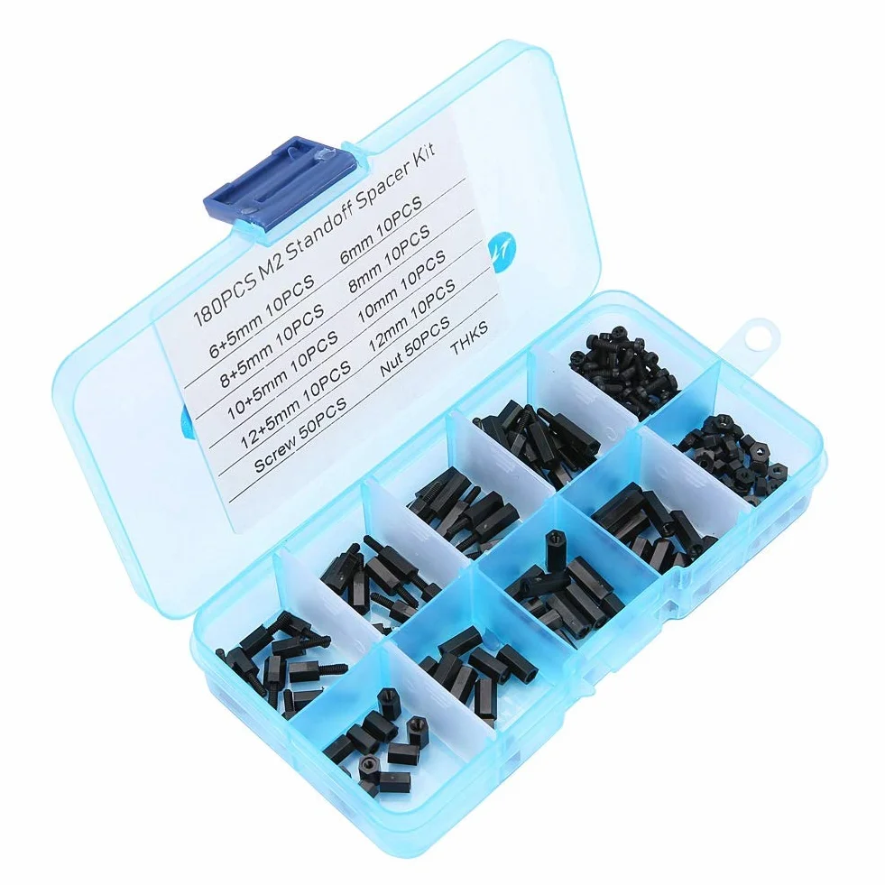M2 Standoff Kit, 180pcs Schwarz M2 Male Female Standoffs Schrauben Muttern Sortiment Kit mit Box