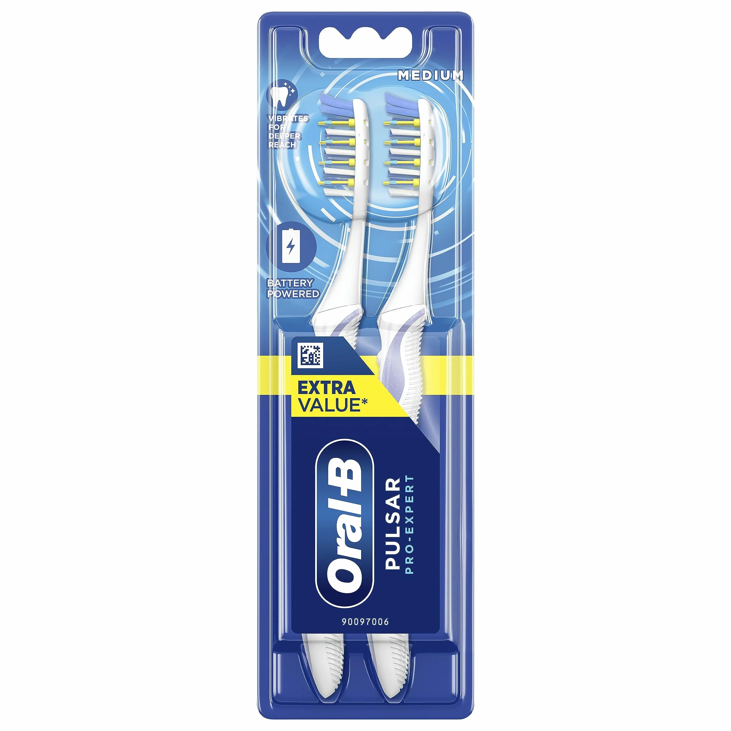 Oral-B Pulsar Pro-Expert 2 x ręczne szczoteczki do zębów, z wibrującym włosiem zasilanym bateryjnie dla głębszego zasięgu, wąski uchwyt, (kolory mogą się różnić)
