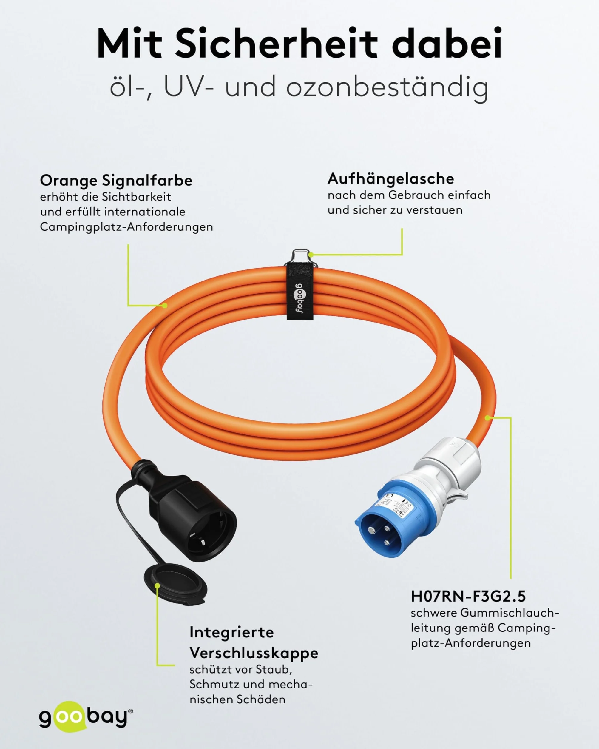 goobay Kabel adaptera CEE do przyczepy kempingowej, 5 m, wtyczka CEE do gniazdka ochronnego, do użytku na zewnątrz z IP44, 76224