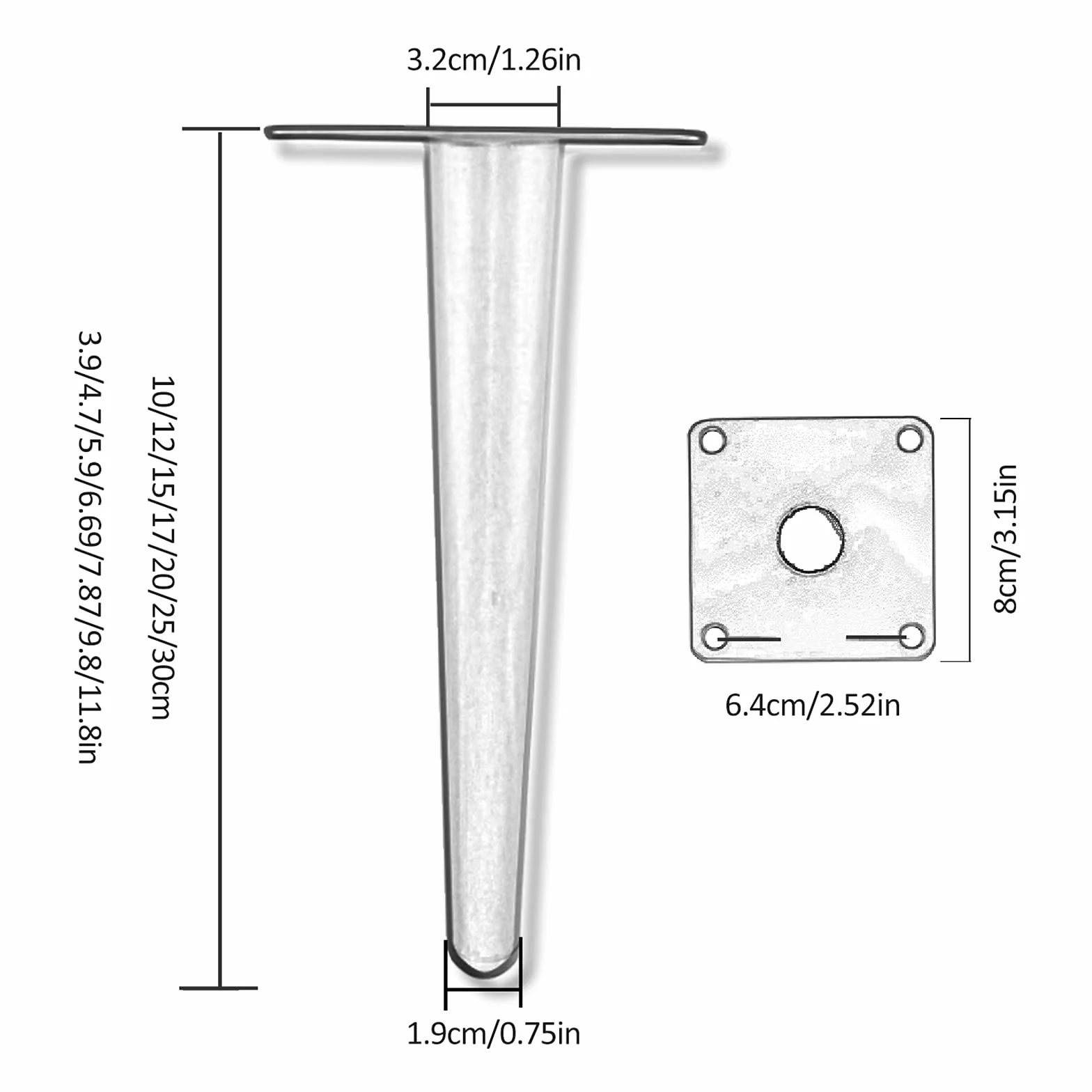 Nogi zamienne Niture, metalowe nogi stołowe DIY, stożkowe nóżki Niture z antypoślizgowymi gumowymi podkładkami, do szafki RTV, sofy, szafki łazienkowej, stolika kawowego, łóżka, biurka/30 cm