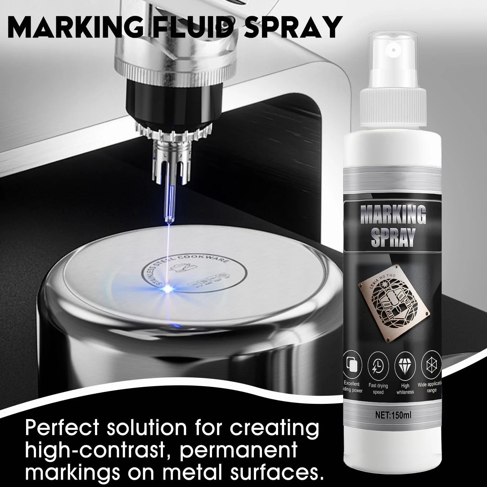 Spray do znakowania laserowego, spray do grawerowania laserowego, płyn do znakowania laserowego, nadaje się do grawerowania laserowego i oznaczania różnych metali, szkła, akrylu itp., 150 ml