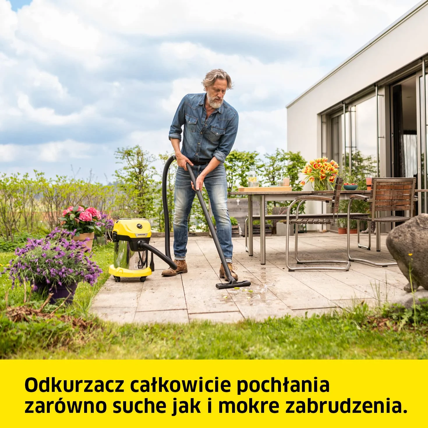 Kärcher Bezprzewodowy odkurzacz do pracy na sucho/mokro WD 3-18, z filtrem, szczeliną i ssawką do odkurzania na mokro/na sucho, 225 W, pojemnik ze stali nierdzewnej