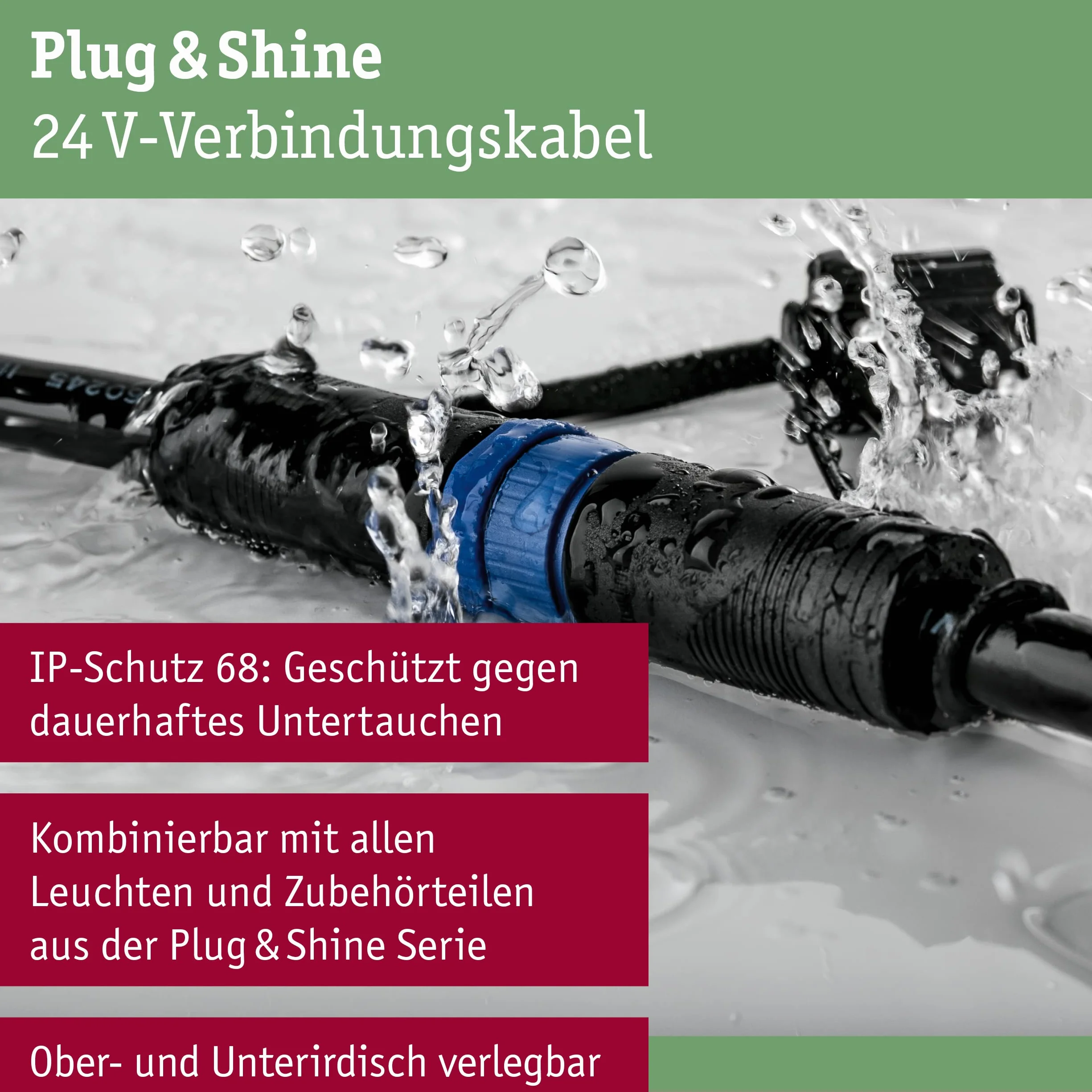 Paulmann 93927 Outdoor Plug & Shine Connector 5 m 1in-2out IP68 2x1,5mm² 93927 przedłużacz kabel łączący oświetlenie zewnętrzne