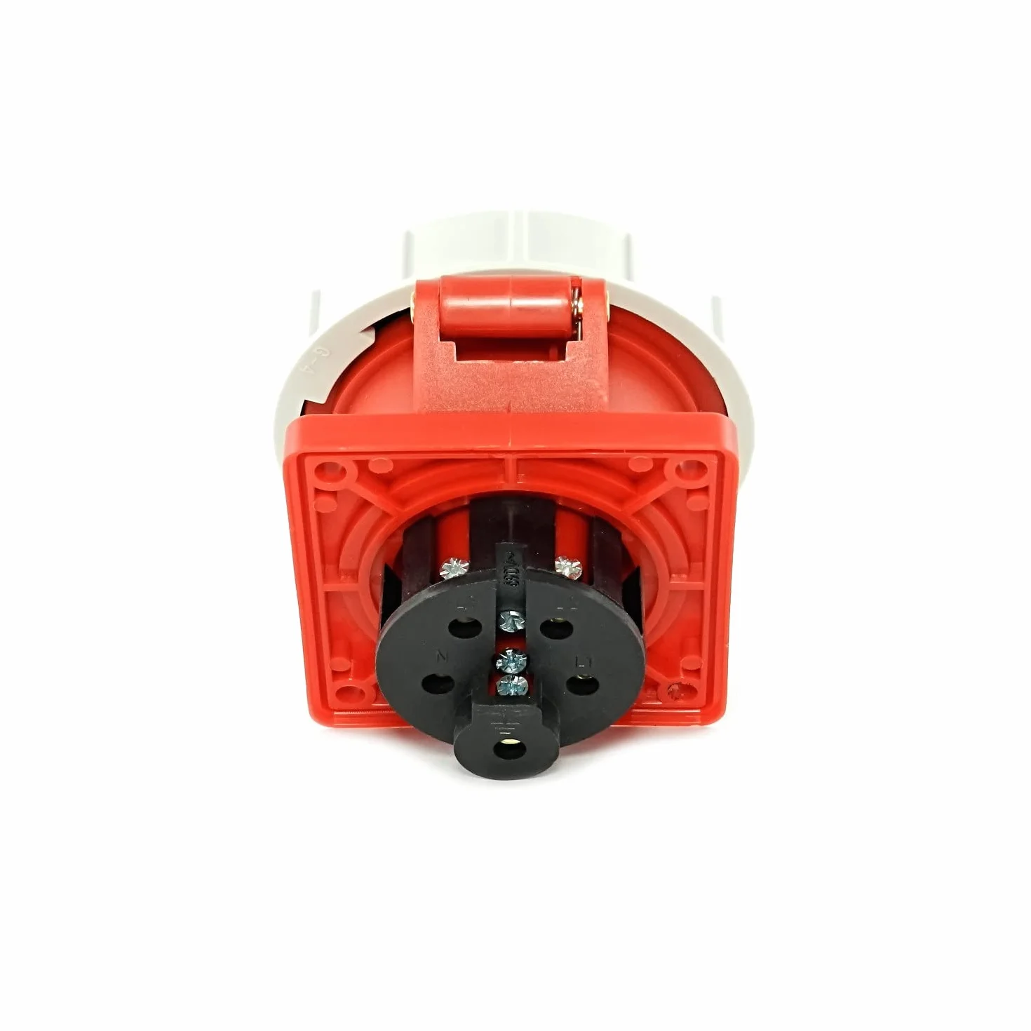Wysokoprądowe gniazdko ścienne CEE do kabla 16 A 400 V IP67 5-pinowe gniazdo ścienne z zakręcaną pokrywą i pokrywą na zawiasach na zewnątrz 91643