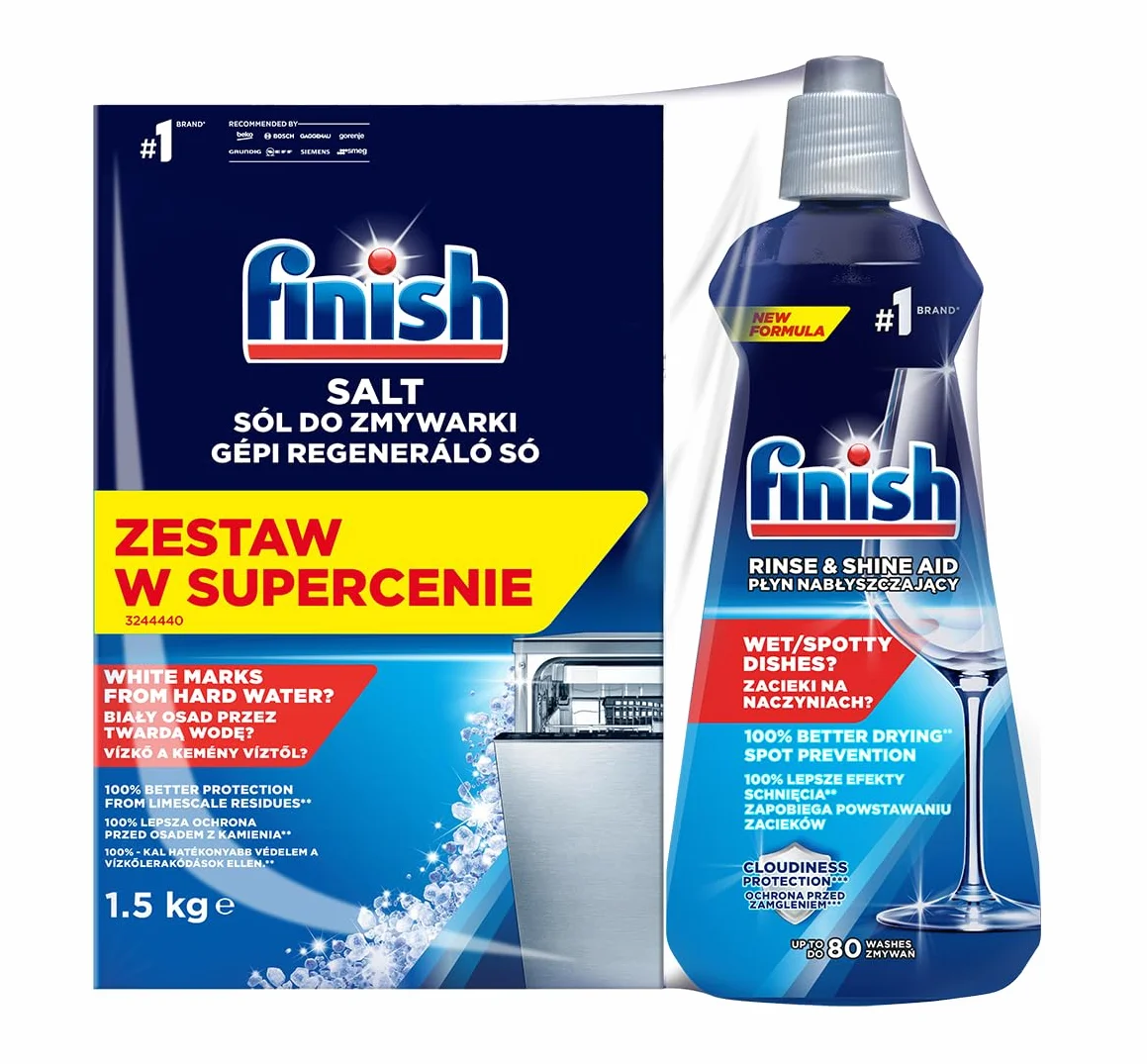 Finish Finish Zestaw Płyn Nabłyszczający 400Ml+Sól 1,5Kg