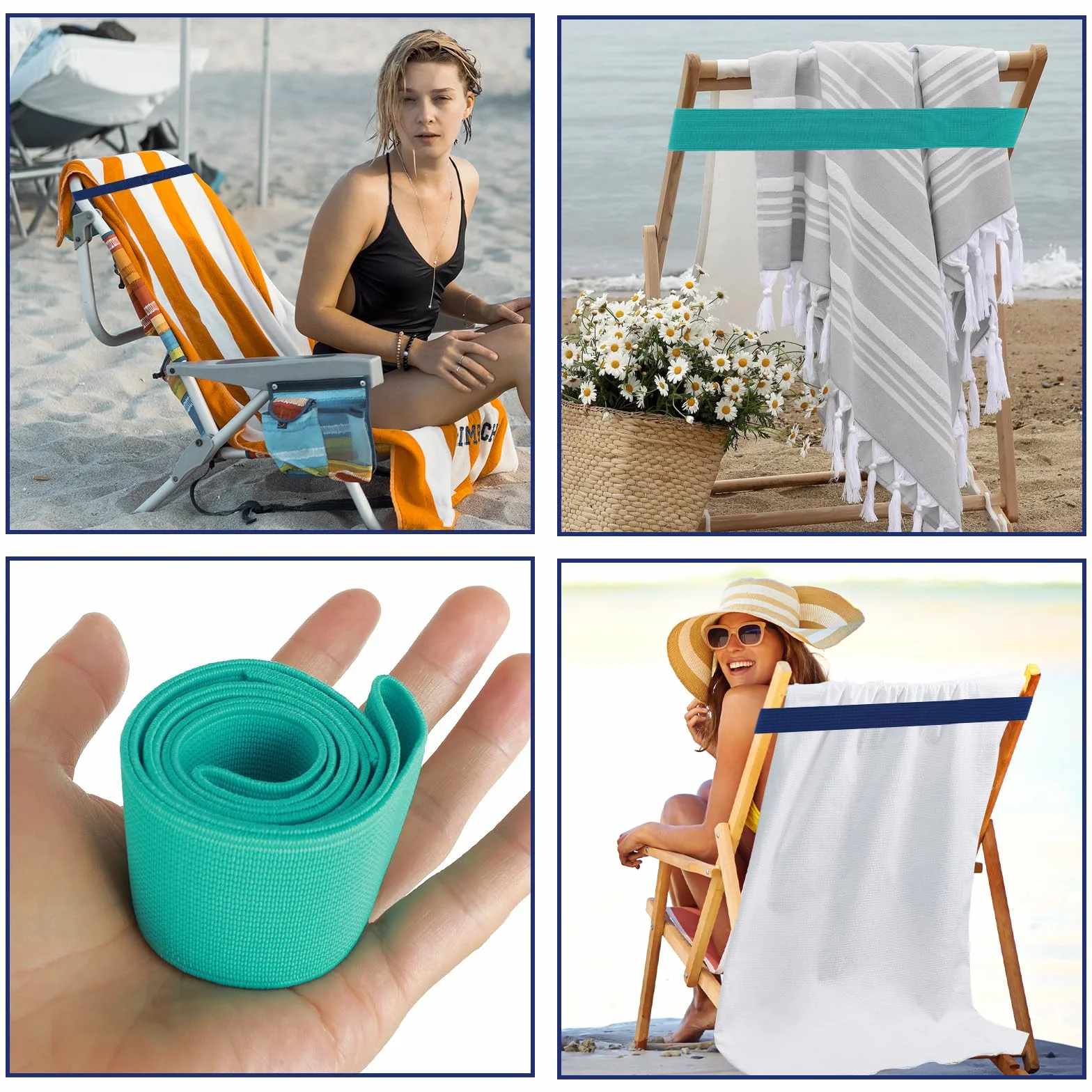 Gjinxi taśmy na ręczniki do krzeseł plażowych, taśma rozciągliwa, uchwyt dla ręczników, wycieczkowy, na plażę, basen, krzesła, akcesoria plażowe (80 cm, 4 szt.)