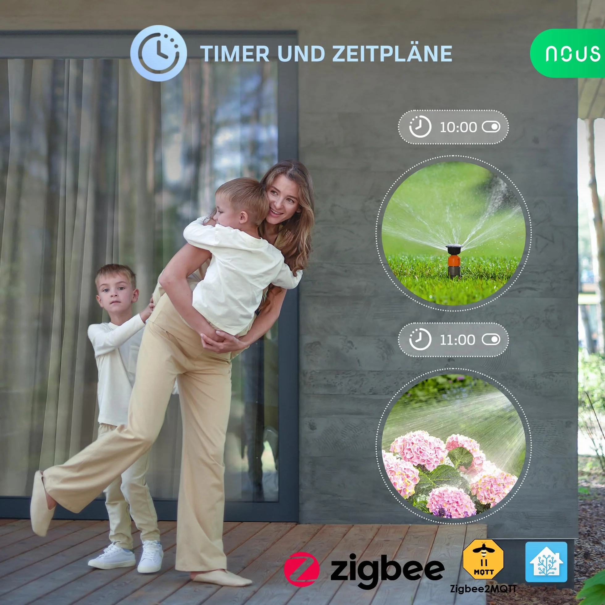 NOUS Zigbee inteligentne gniazdko zewnętrzne, IP44, inteligentne gniazdko z pomiarem zużycia, kompatybilne z akcesoriami Alexa, urządzeniami Smart Home, Google Home, Smart Life, 2MQTT, 16 A