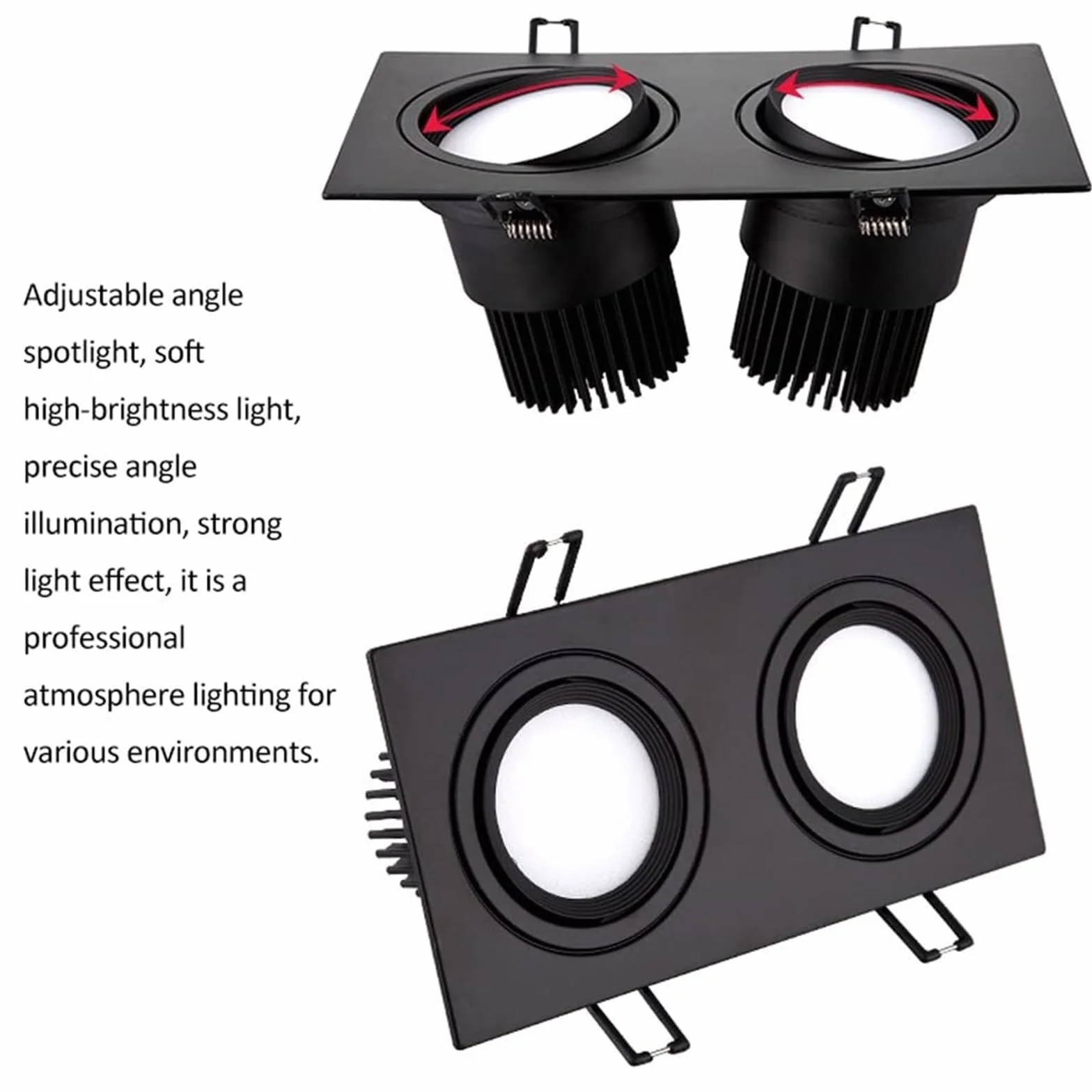 Zestaw prostokątnych reflektorów kardanowych 2,10 W 14 W 20 W 30 W 40 W 60 W, regulowany Downlight bez puszki, czarna lampa sufitowa gałka oczna, 6000K 4000K 3000K (10 W, neutralne światło)