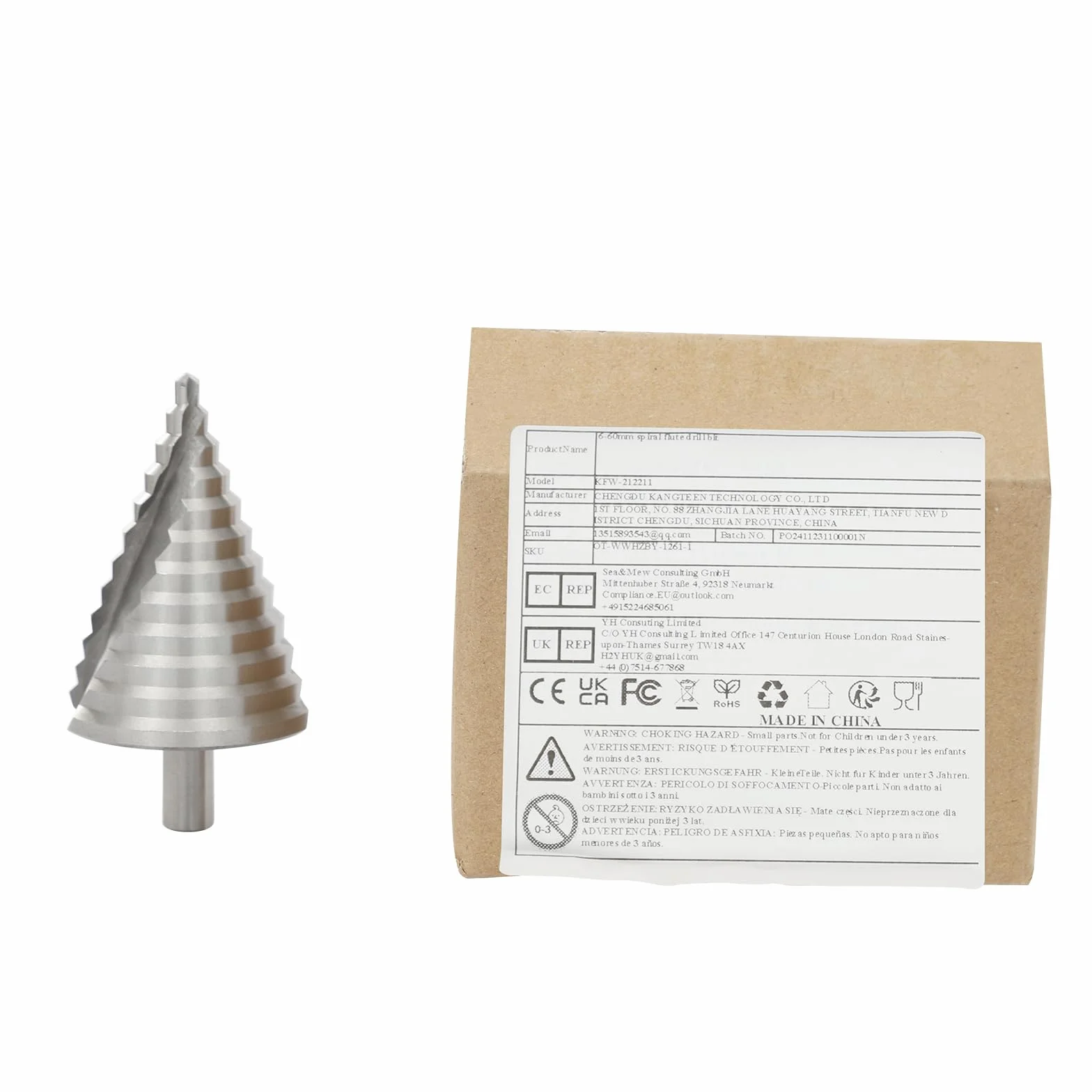 WooDerson Wiertło spiralne rowkowane 6-60 mm srebrne wiertło stopniowe wiertło krokowe wiertło stożkowe wiertło stożkowe, do płyt drewnianych PCW, desek z tworzywa sztucznego