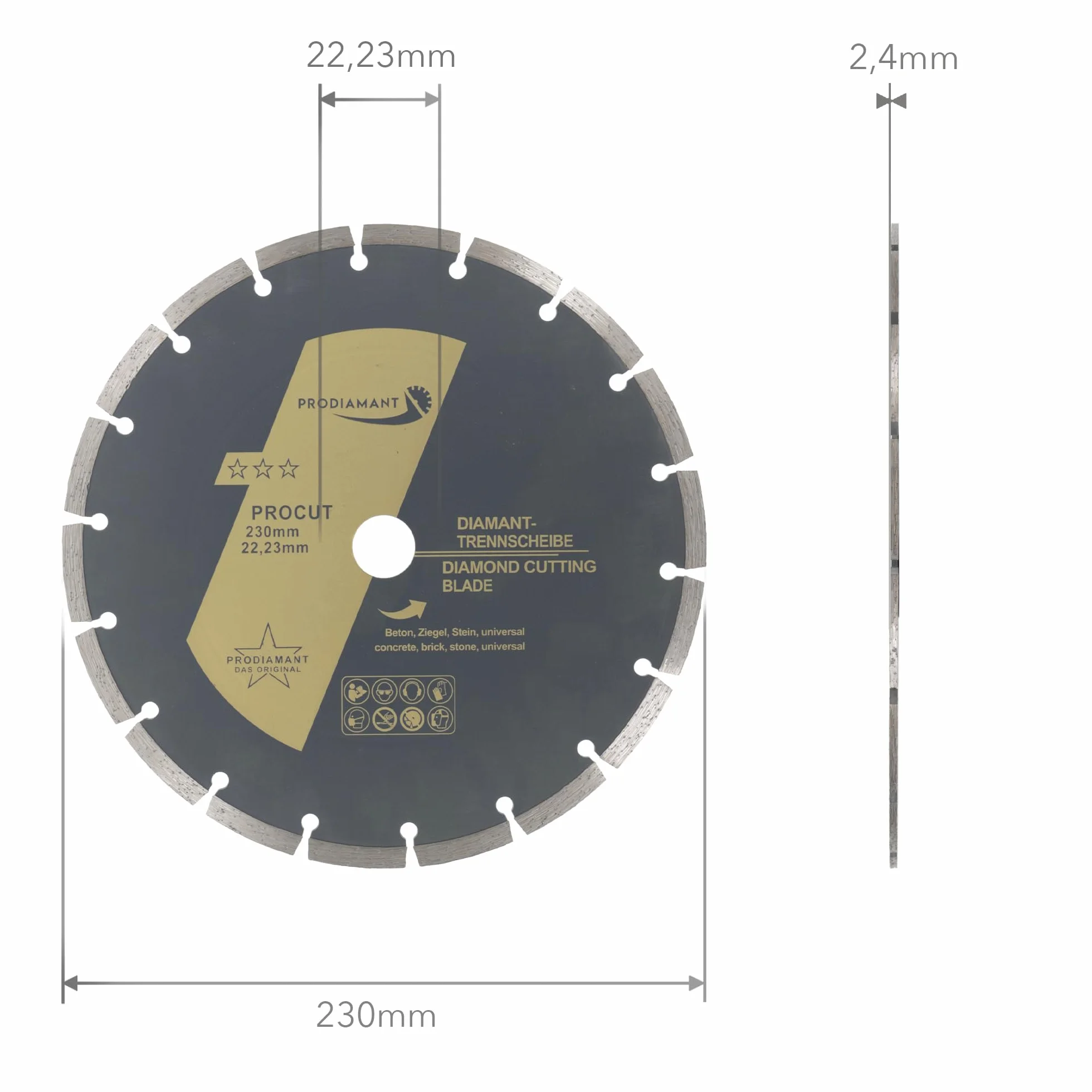 PRODIAMANT 2 x diamentowa tarcza tnąca, uniwersalna, 230 mm, do kamienia, betonu, granitu, muru, cegły, akcesoria do szlifierek kątowych